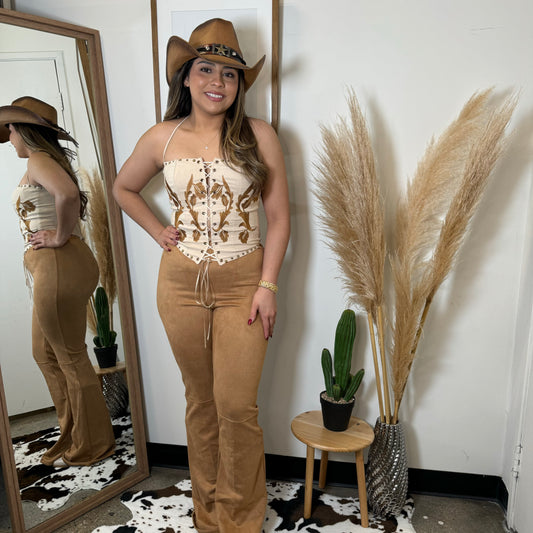 La quebradora Suede Pants-Camel