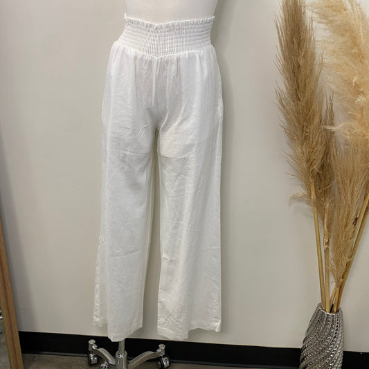 Linen Pants with Smoked Waist -White