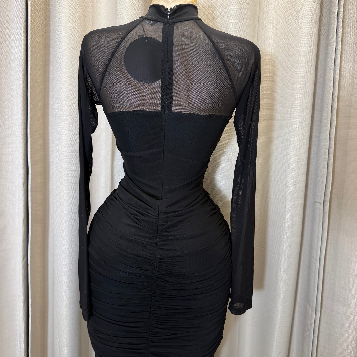 Long sleeve Mesh  Dress-Black