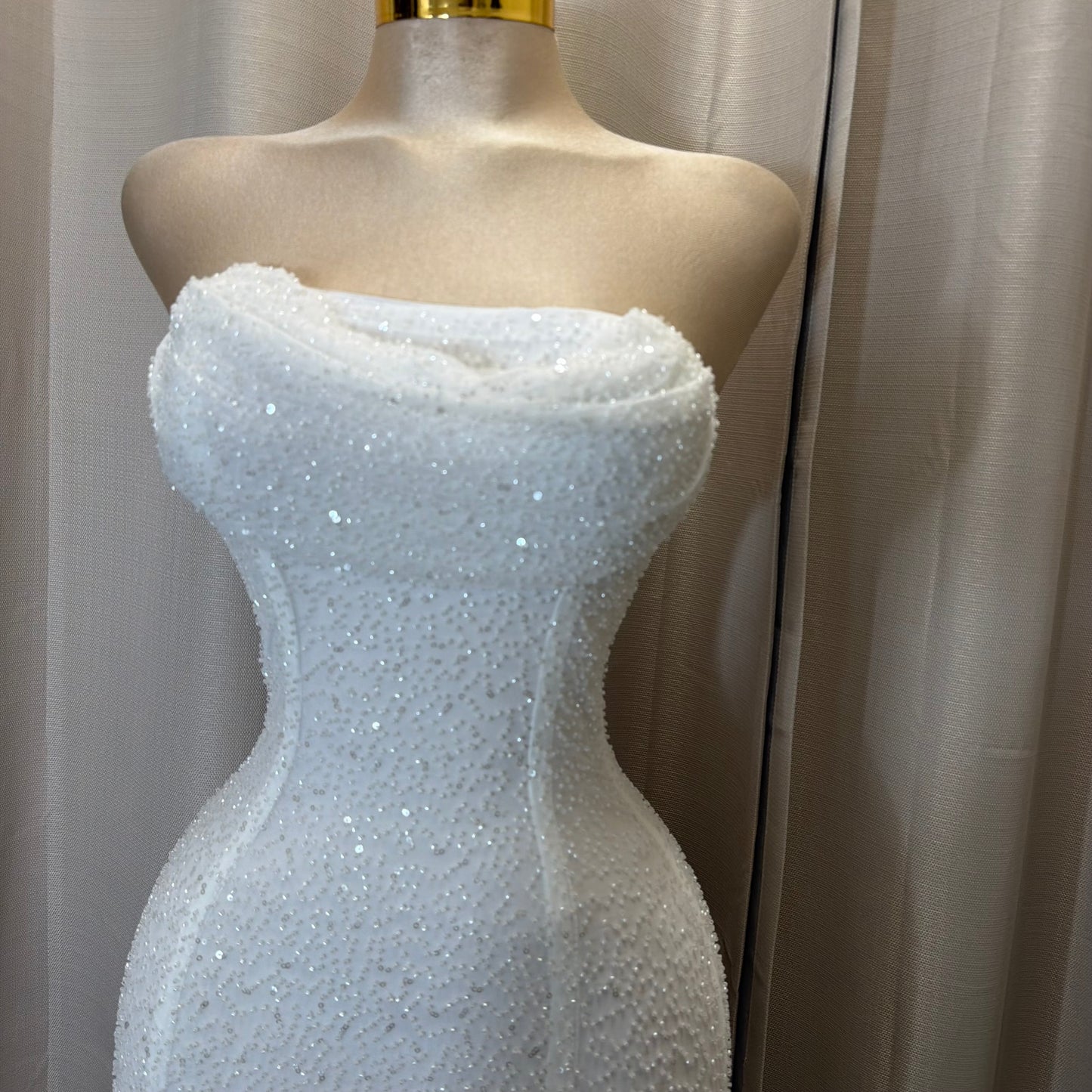 Embellished Bead Bandeau Cowl Neck Tube Maxi Dress-White