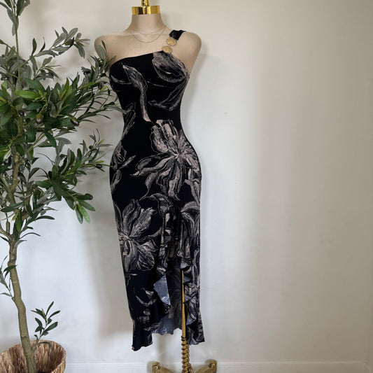 Karina Mesh Dress-Black Flowe Print