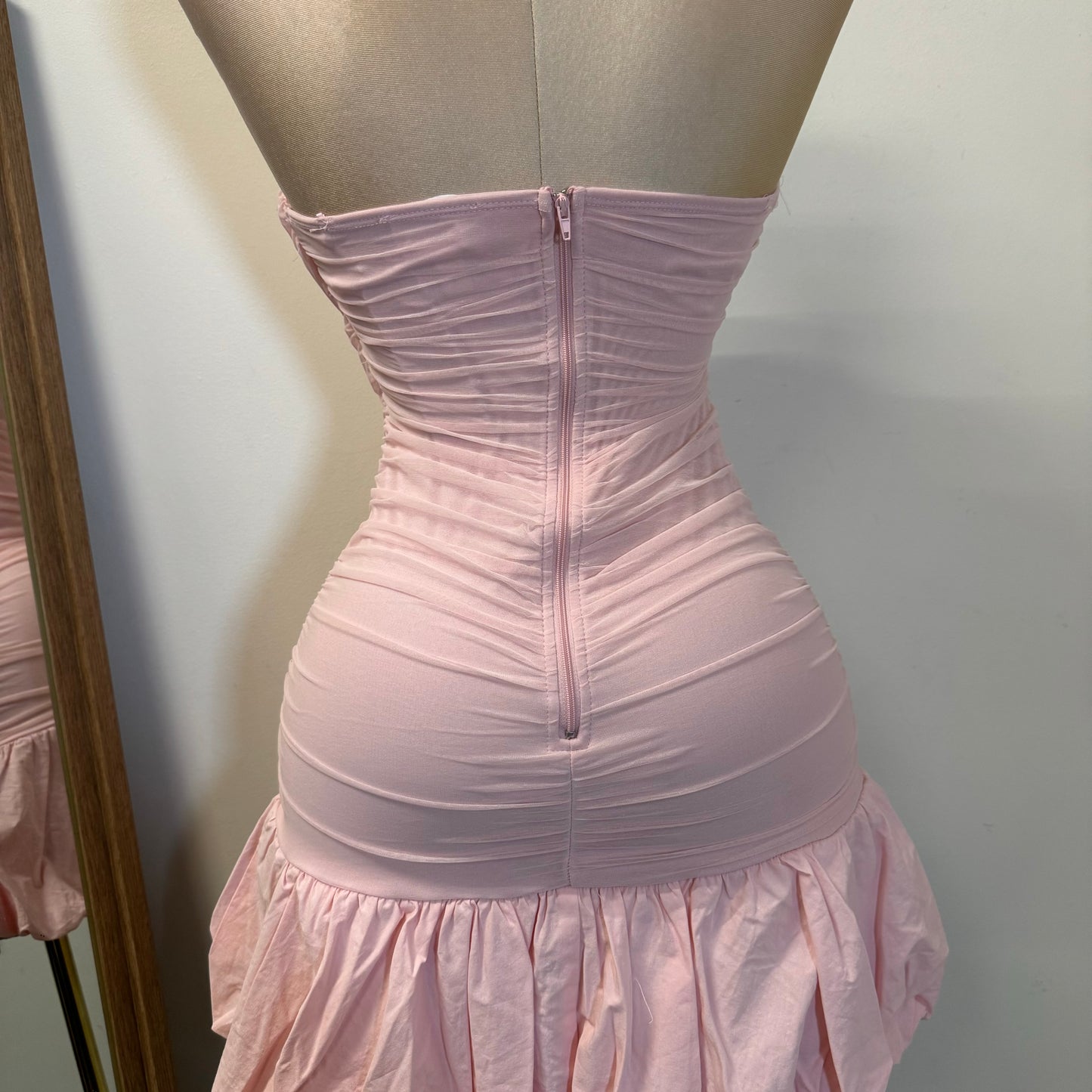 Gala Ruched Sweetheart Bubble Hem Tube Mini Dress-Baby Pink