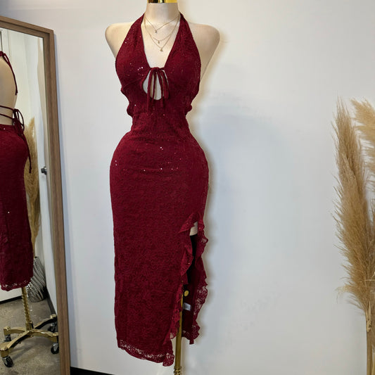 All eyes on me Halter Maxi Dress-Burgundy