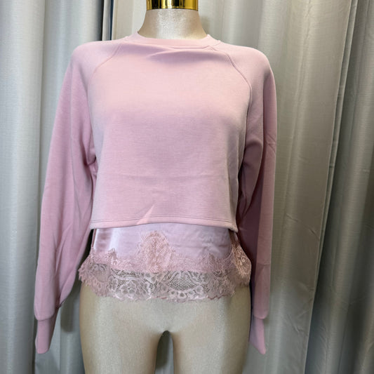 Long sleeve Sweater Top lace detail -Pink