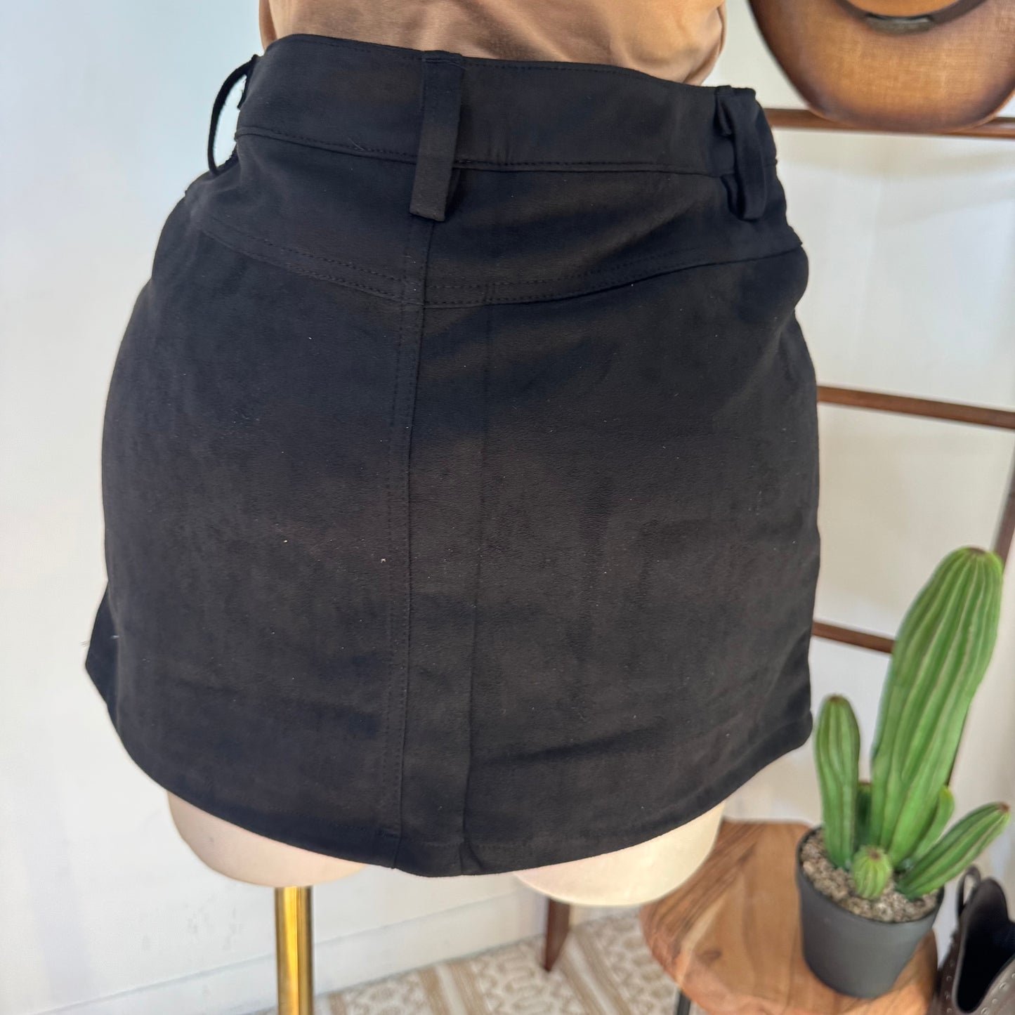 Suede Mini Skirt with shorts underneath -Black