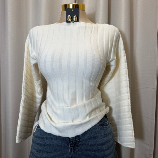 Ribbed knit Top-Ivory