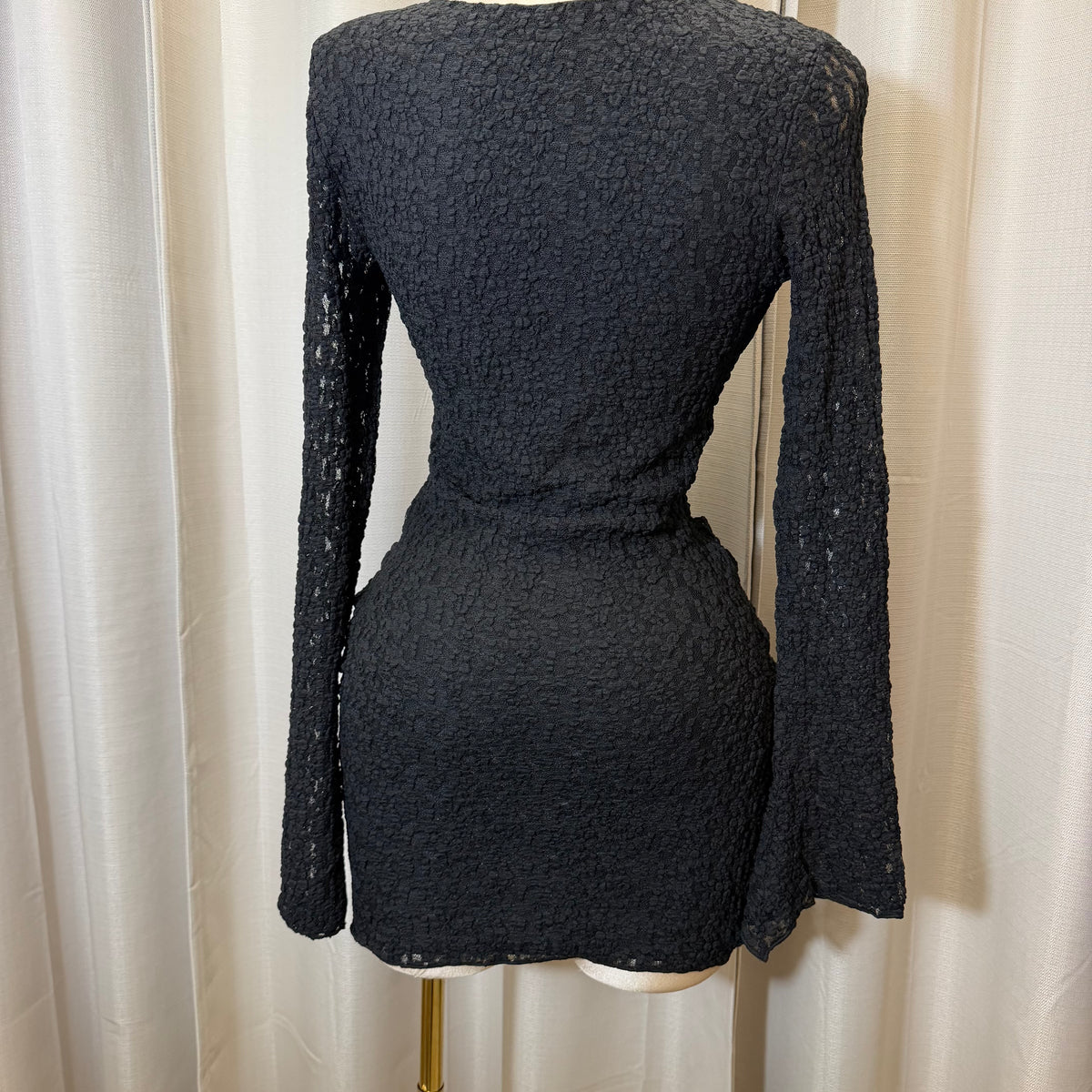 Long Sleeve Gold Detail Dress-Black