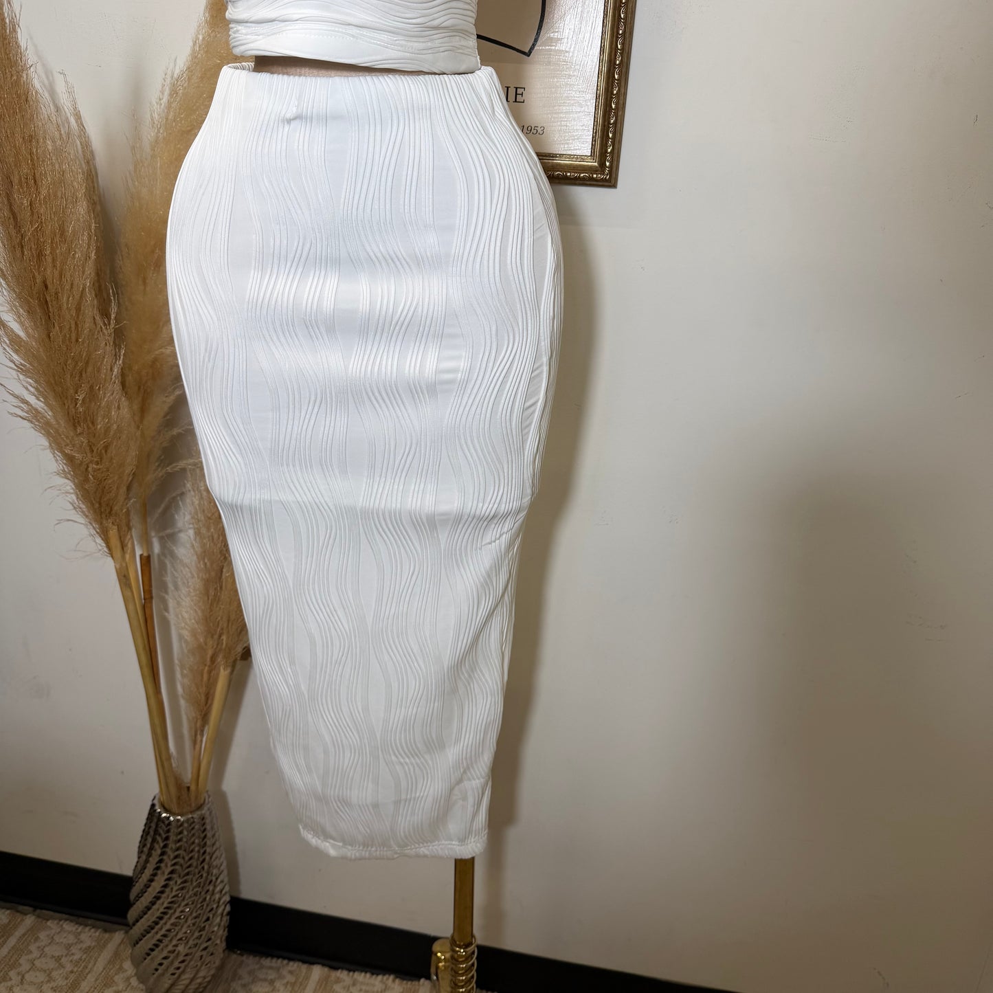 Halter Neck and Midi Skirt Set-White