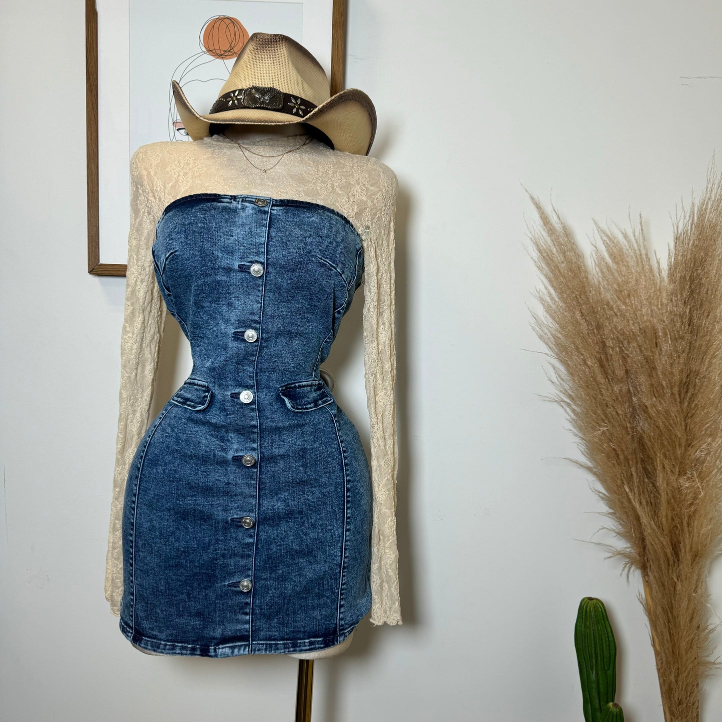 Denim Tube Mini Dress-Denim