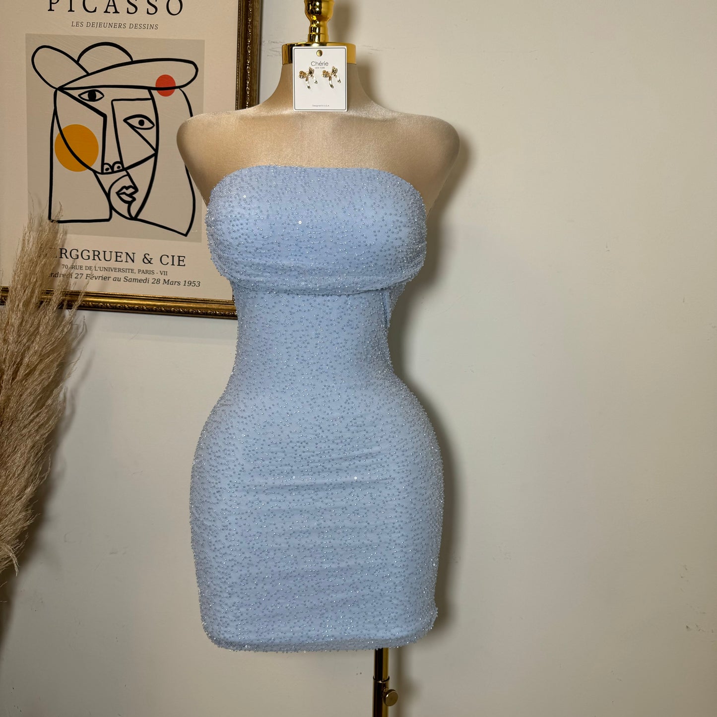 Sparkle Strapless Dress-Baby Blue