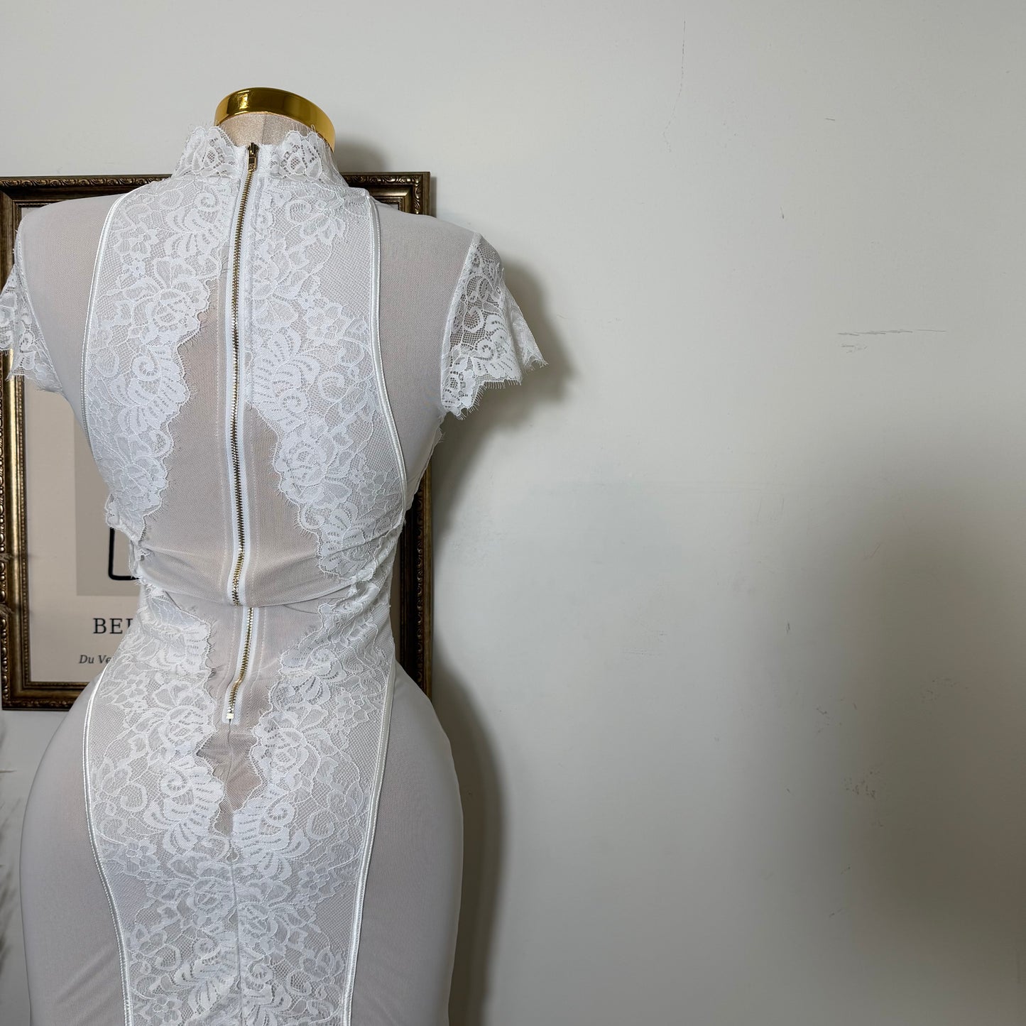 Lace Midi Dress-White