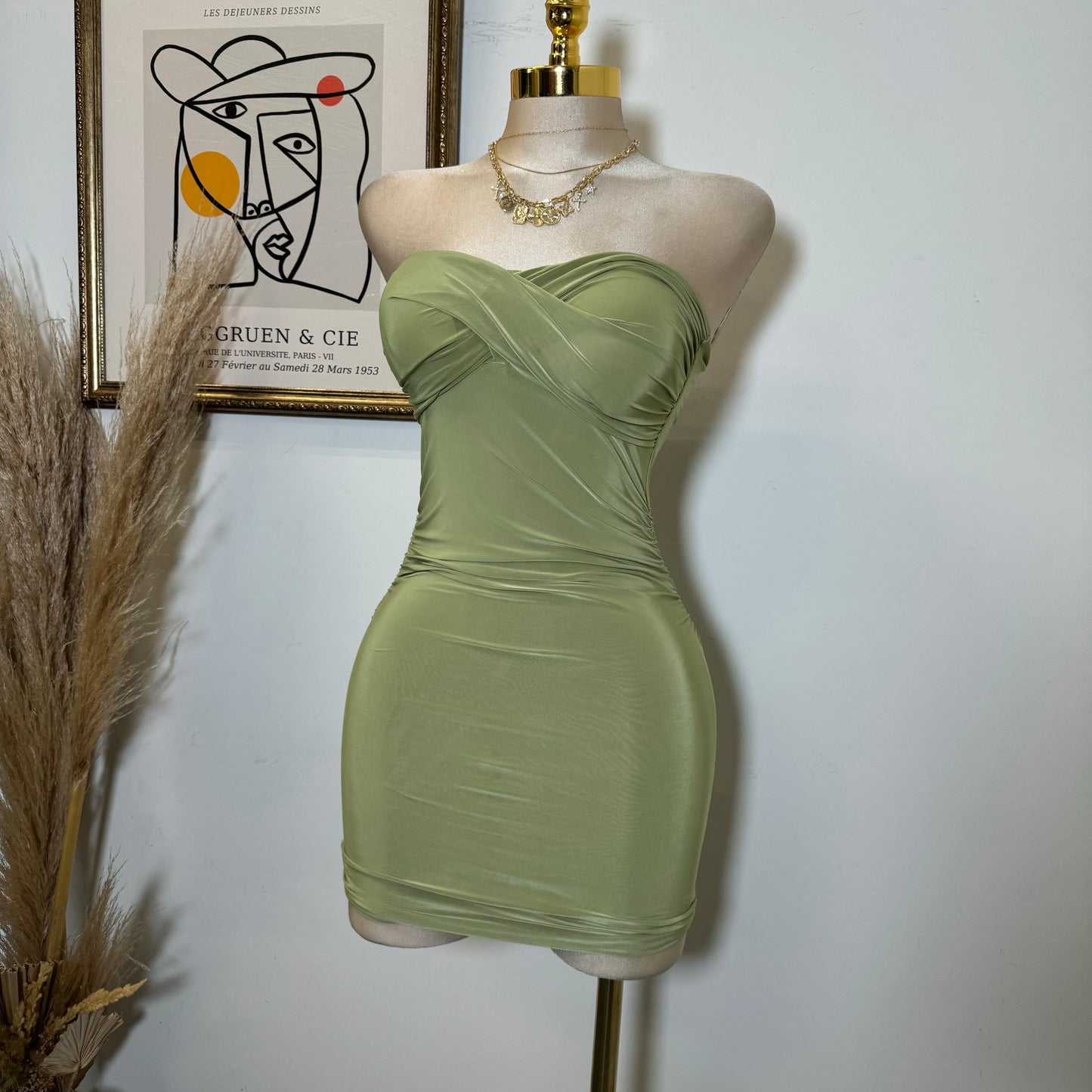 Twist Strapless Dress-Green
