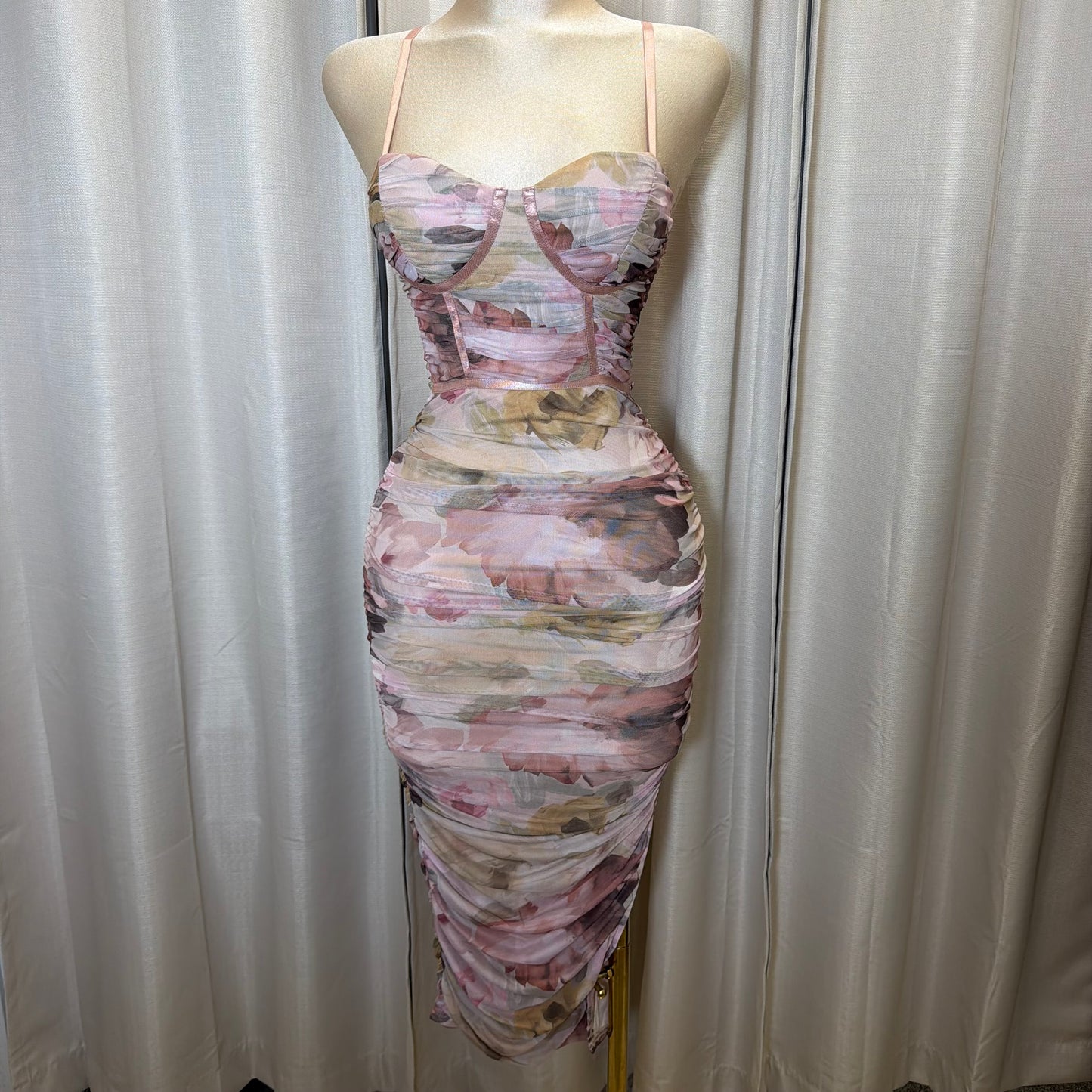 BODYCON MIDI DRESS WITH A SIDE LEG SLIT-Mauve Multi