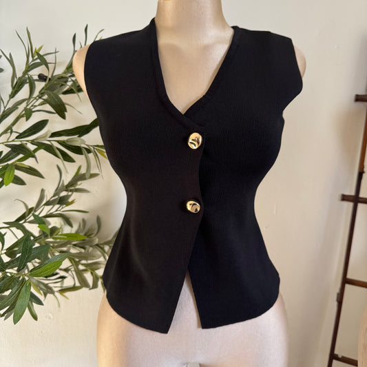 Gold Buttons knit Vest -Black
