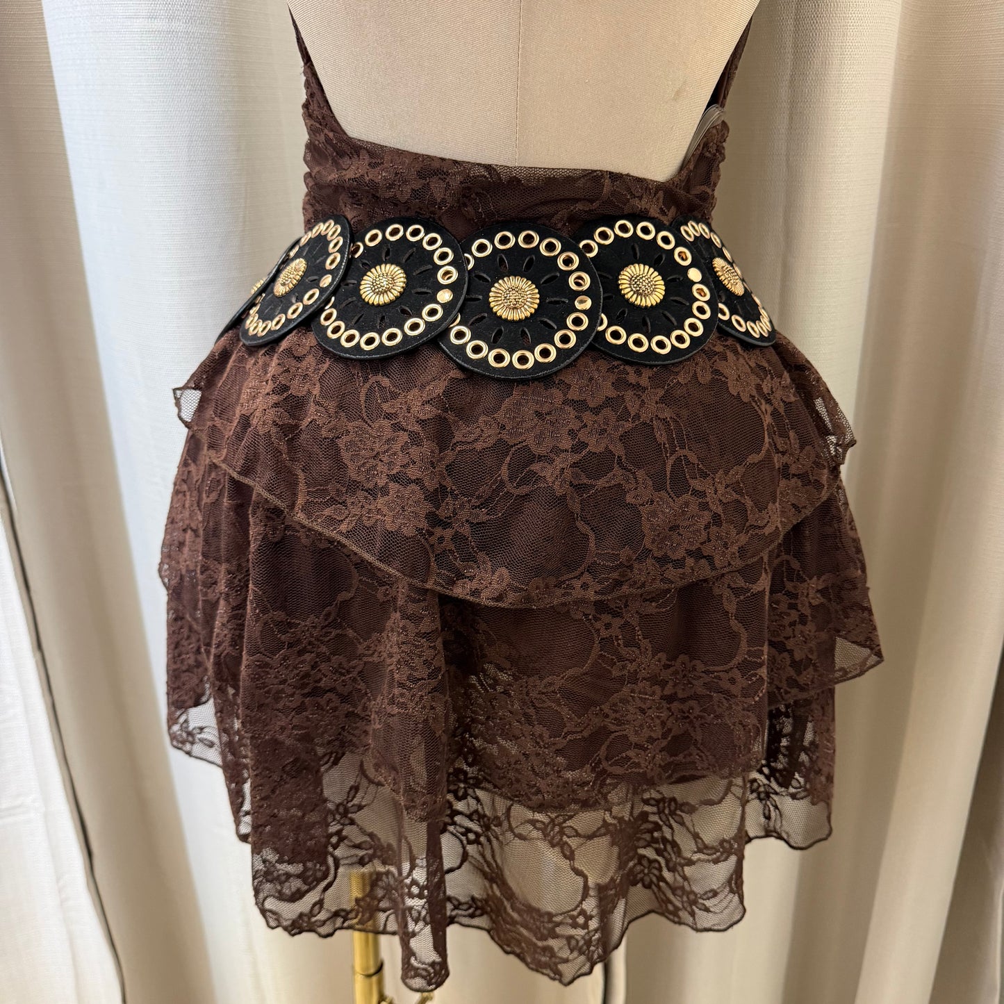 Halter lace romper with shorts-Brown