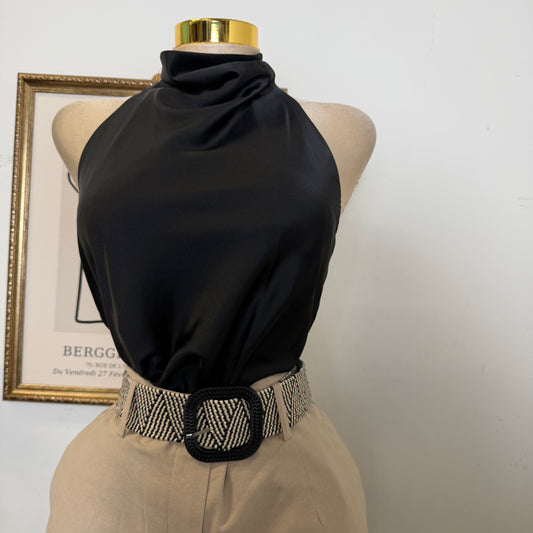 Satin Halter Top-Black