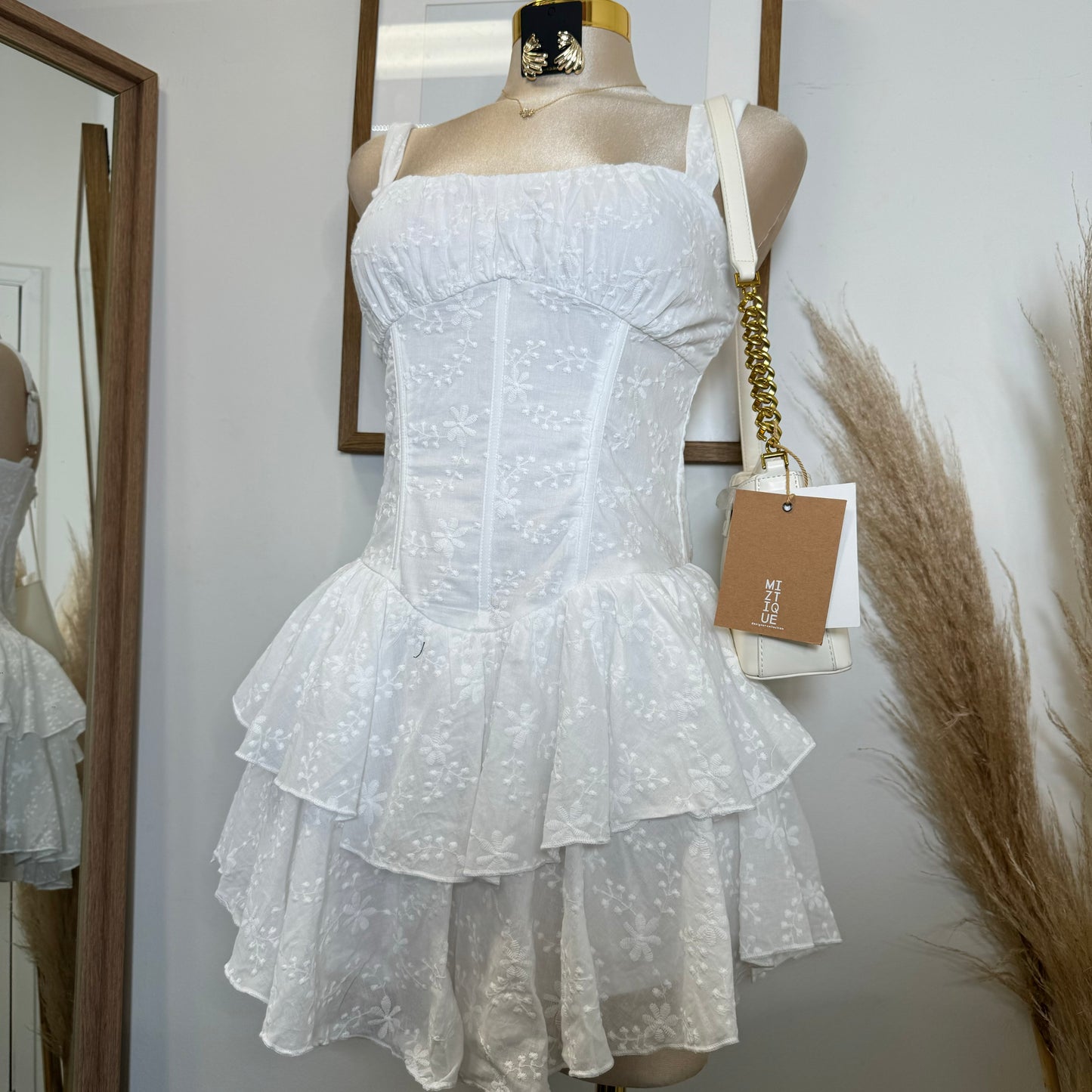 Cotton Corset Double Layer Mini Dress-White