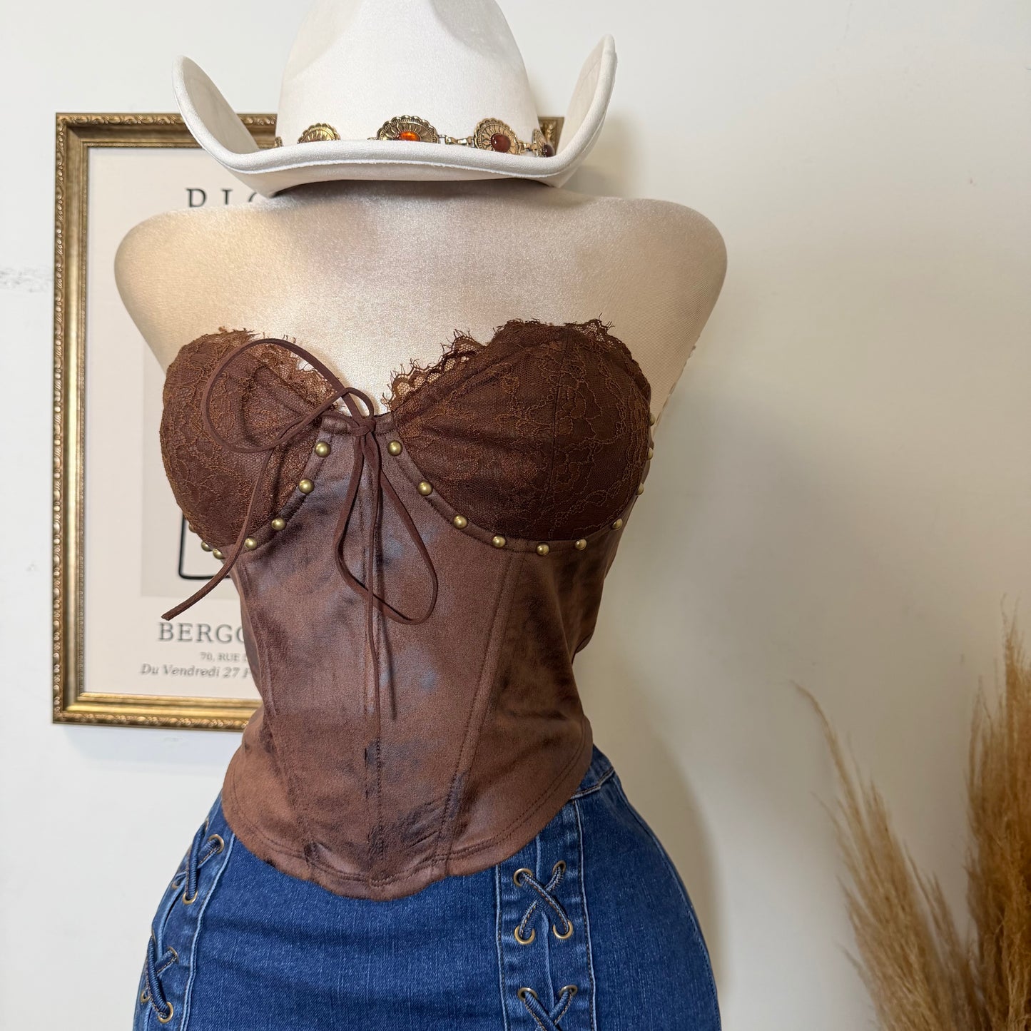 Suede Tube Top Tie Back Detail -Brown