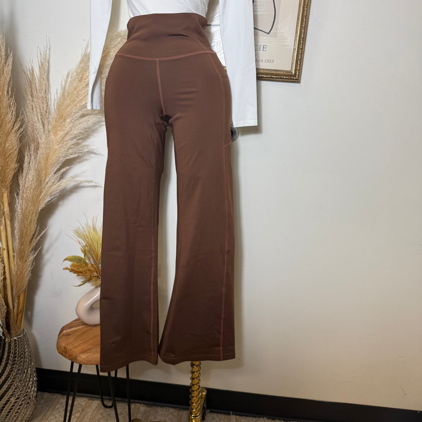 Wide Leg Flare Active yoga Legging Pants-Brown