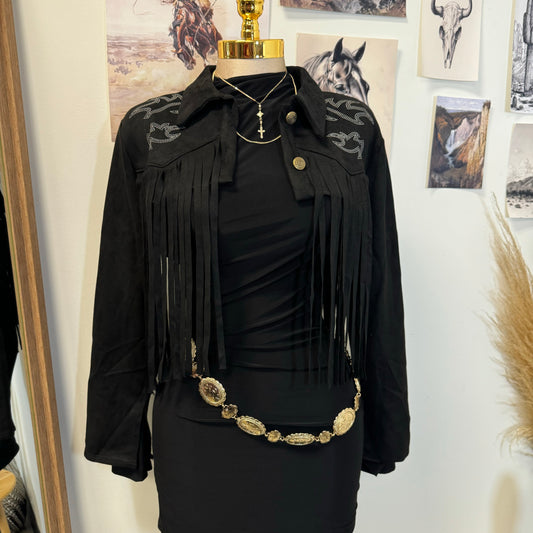 Fringe Suede Western Jacket -Black