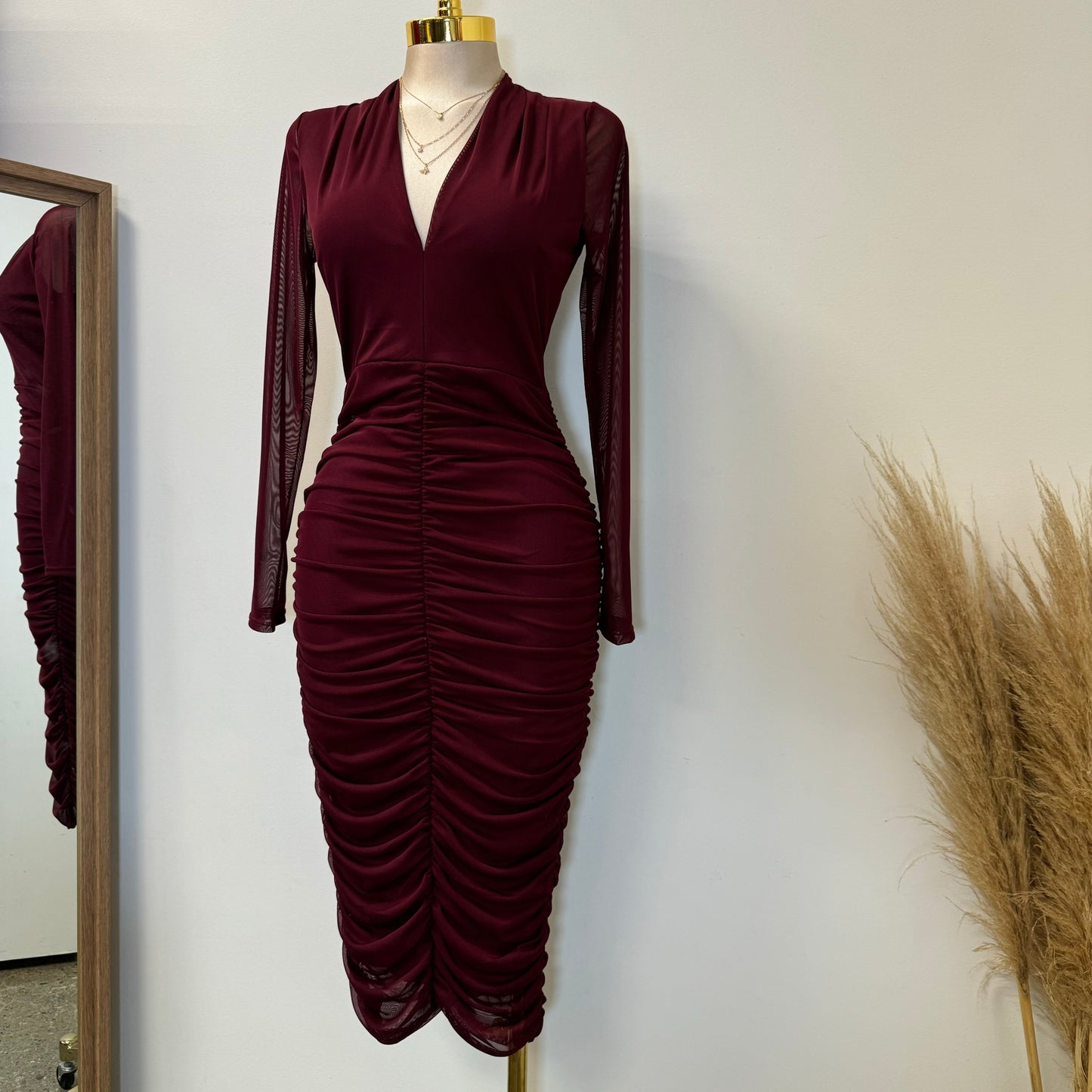 Cherry Mesh Dress-Burgundy