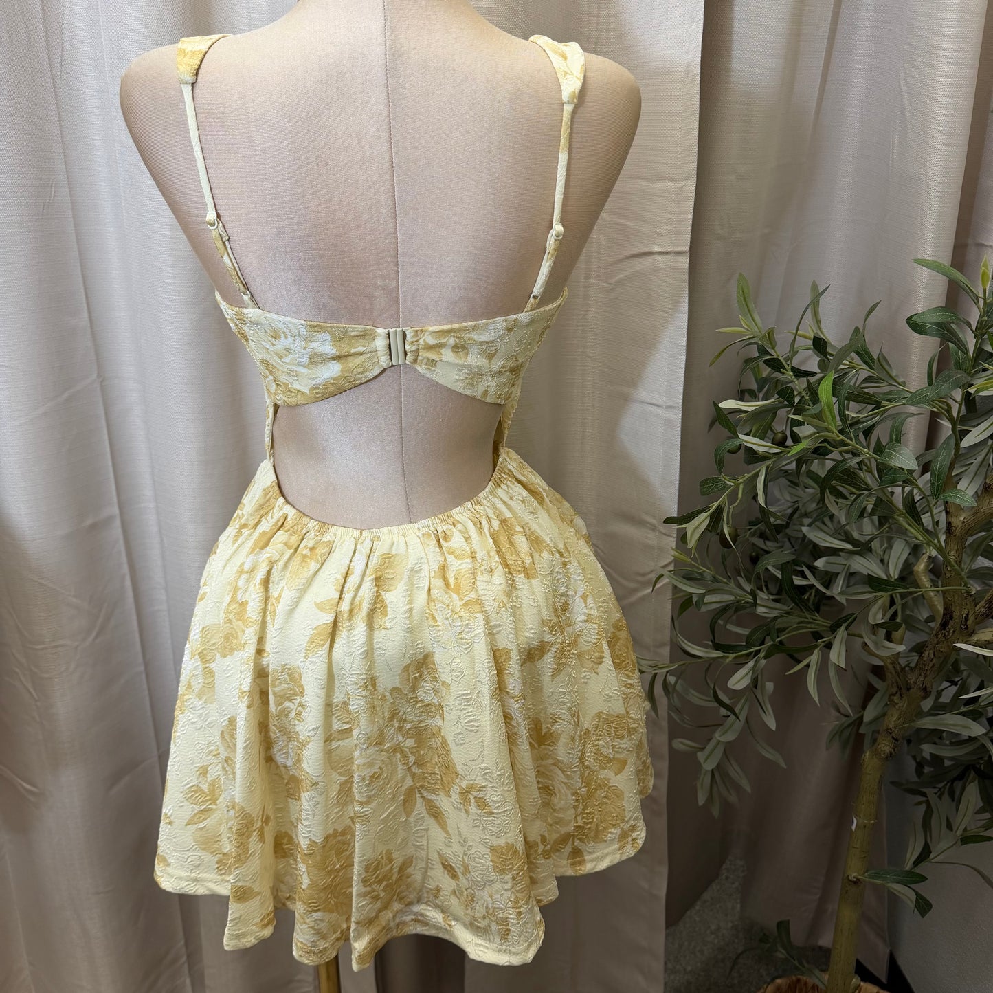 Floral Pleated Bust fit and Flare Mini Dress-Yellow