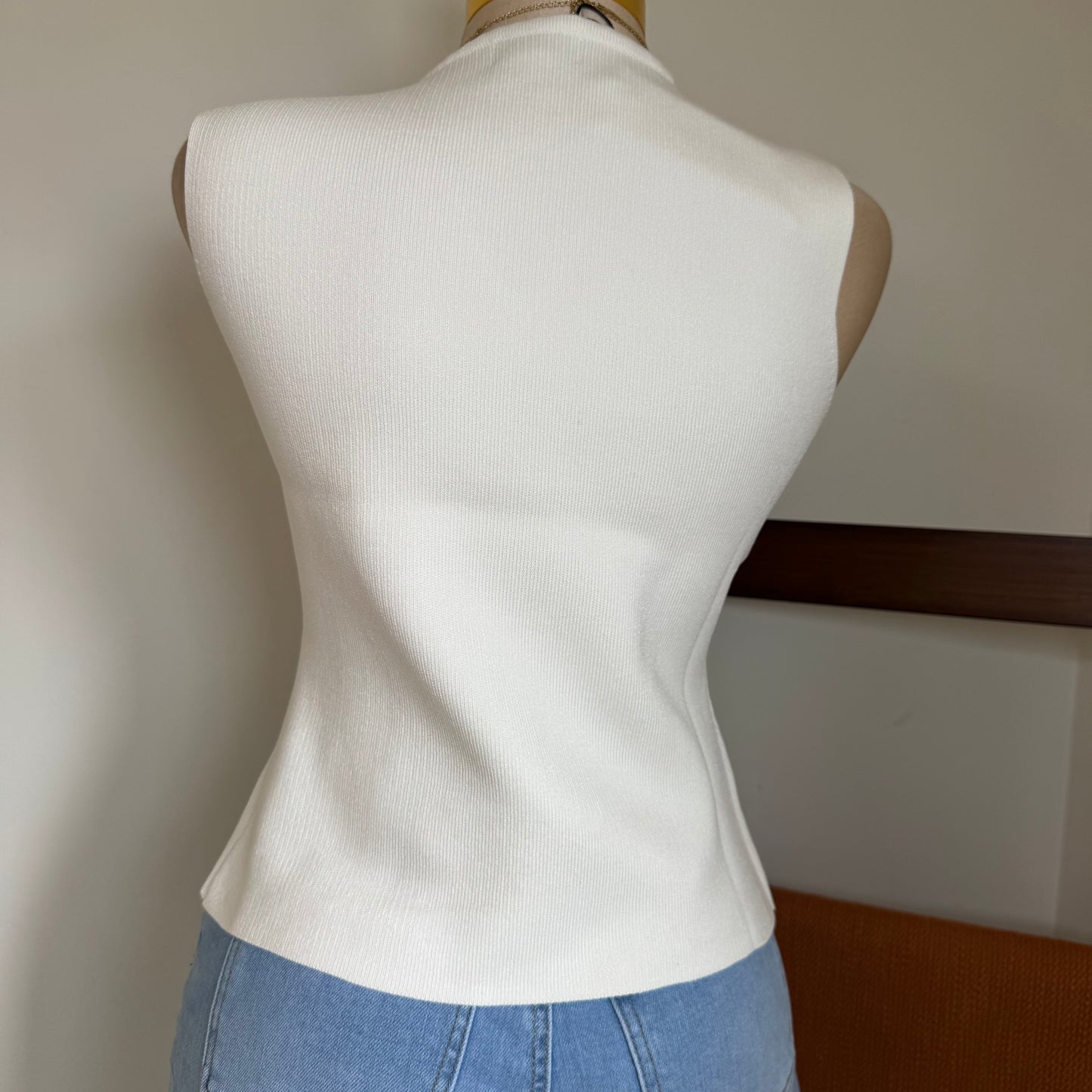 Gold Buttons knit Vest- Ivory