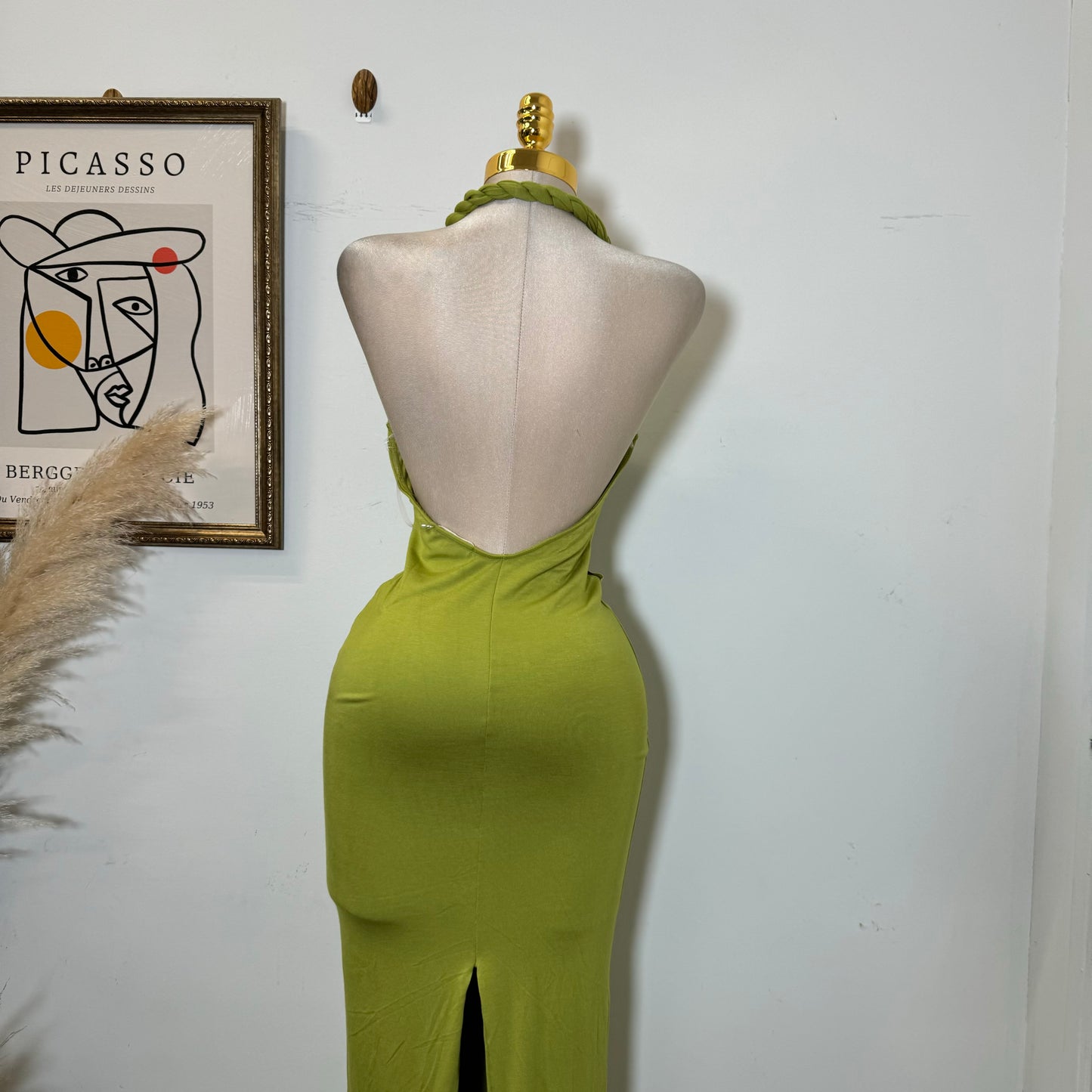 Braided Halter Dress-Green