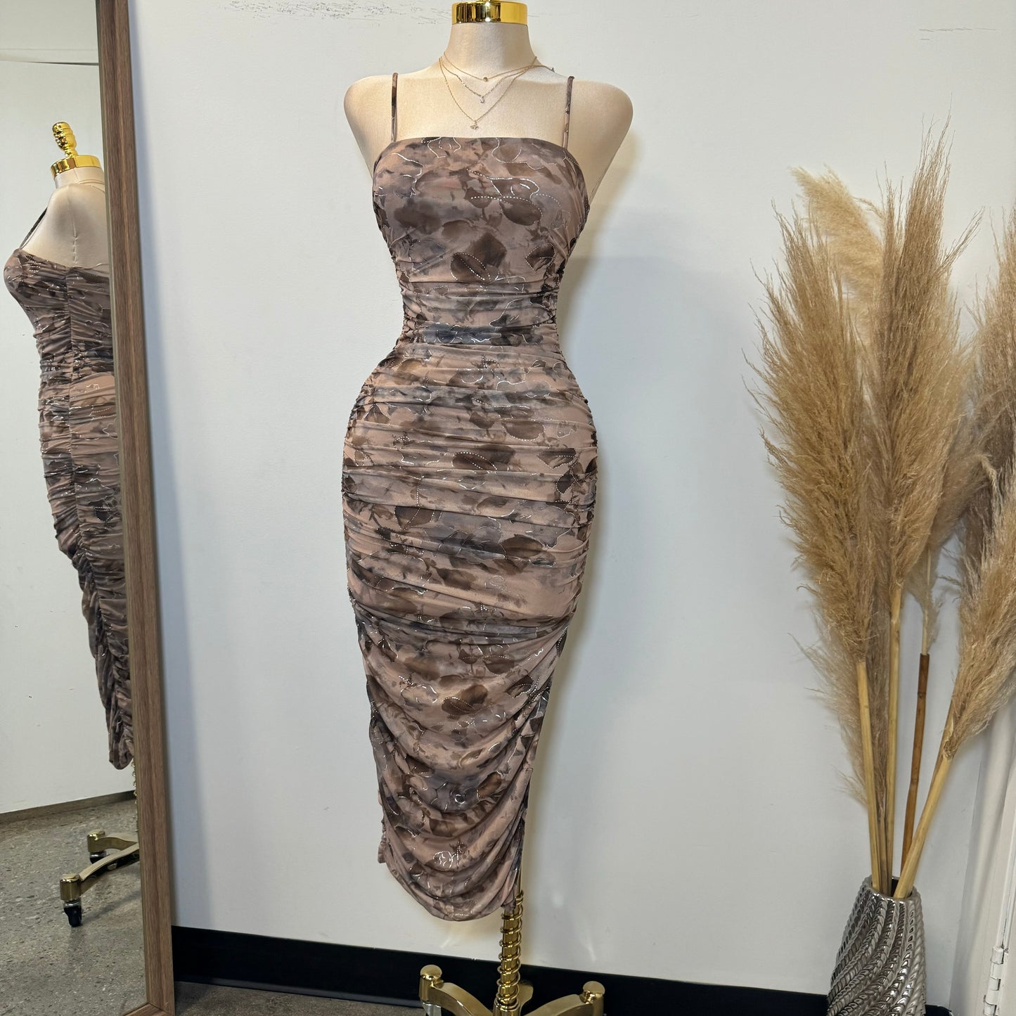 Audrina Midi Dress-Brown