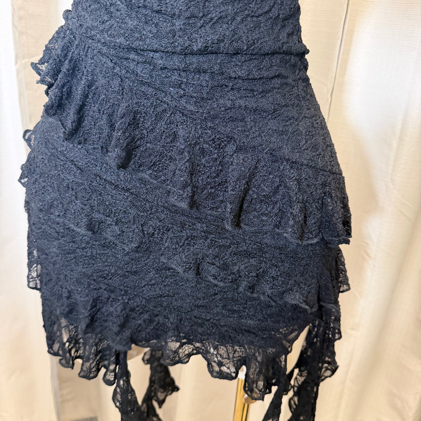 Halter lace mini dress with layered skirt-Black