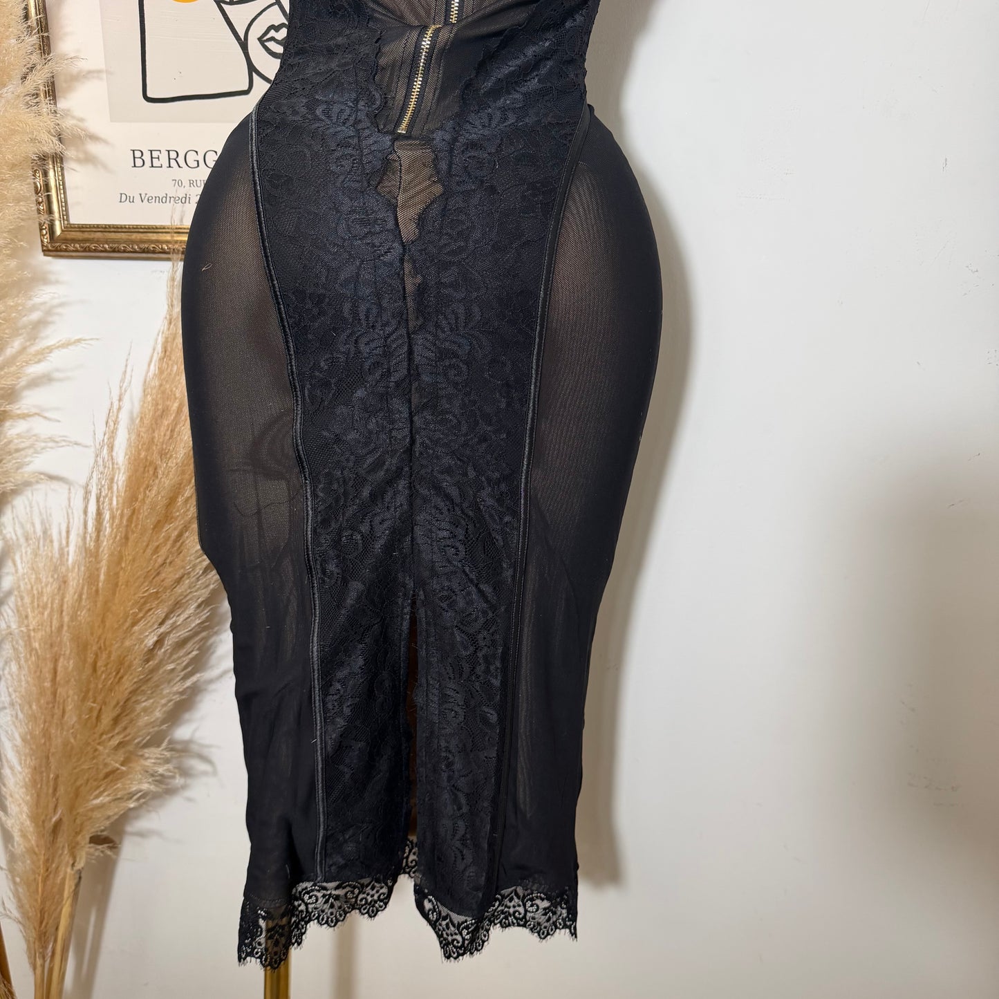 Lace Midi Dress-Black