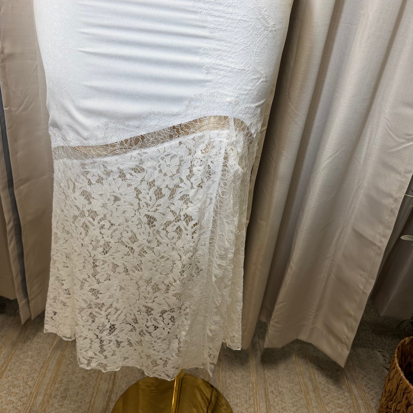 LACE DETAIL SATIN MIDI DRESS-White