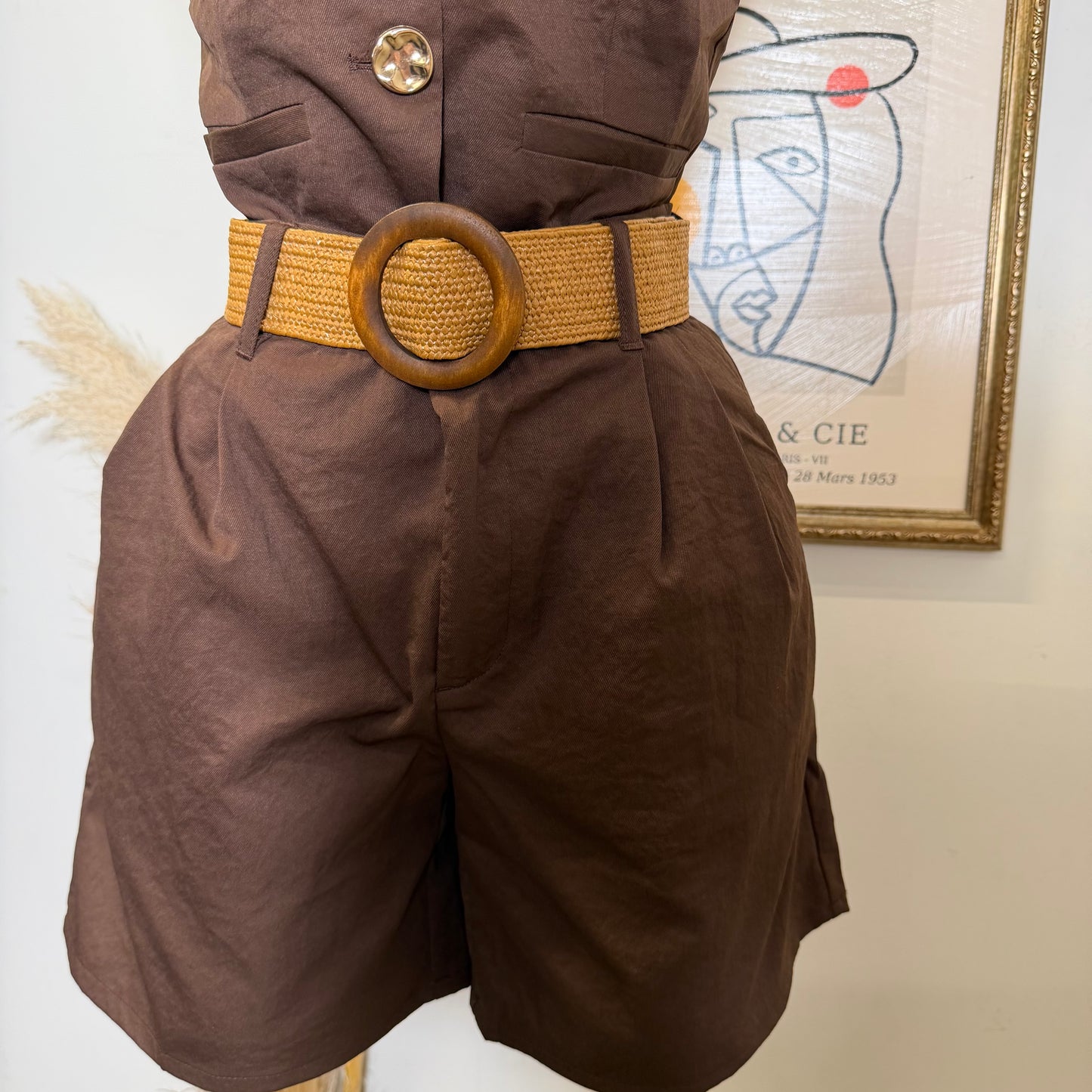 Linen Vest And Belted Short-Choco