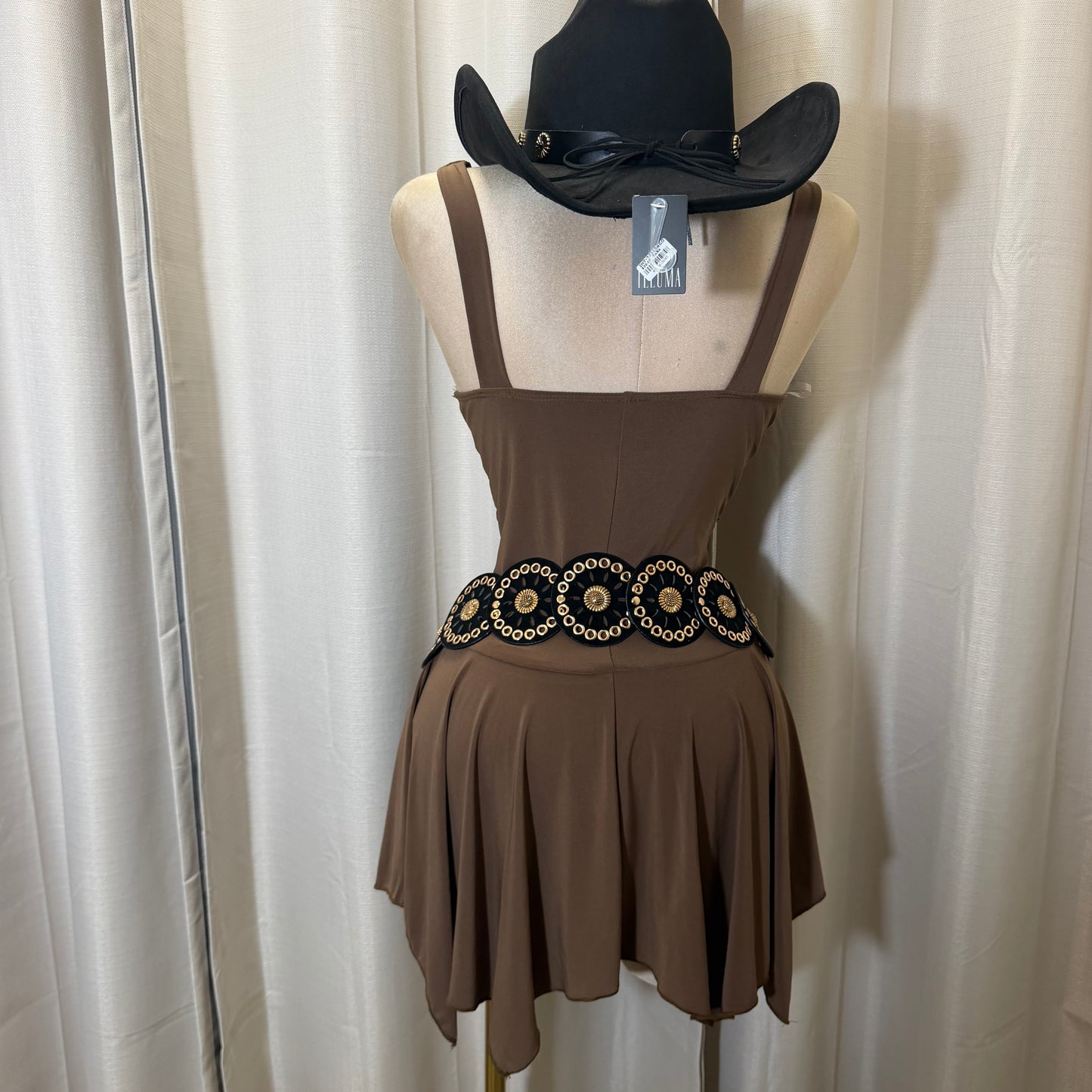 Cowl neck Ruched Mini asymmetrical Dress-Mocha
