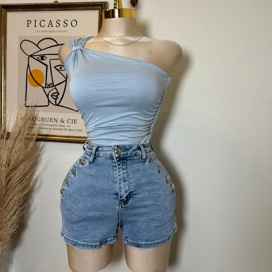 One Side Double Layered Top-Baby Blue