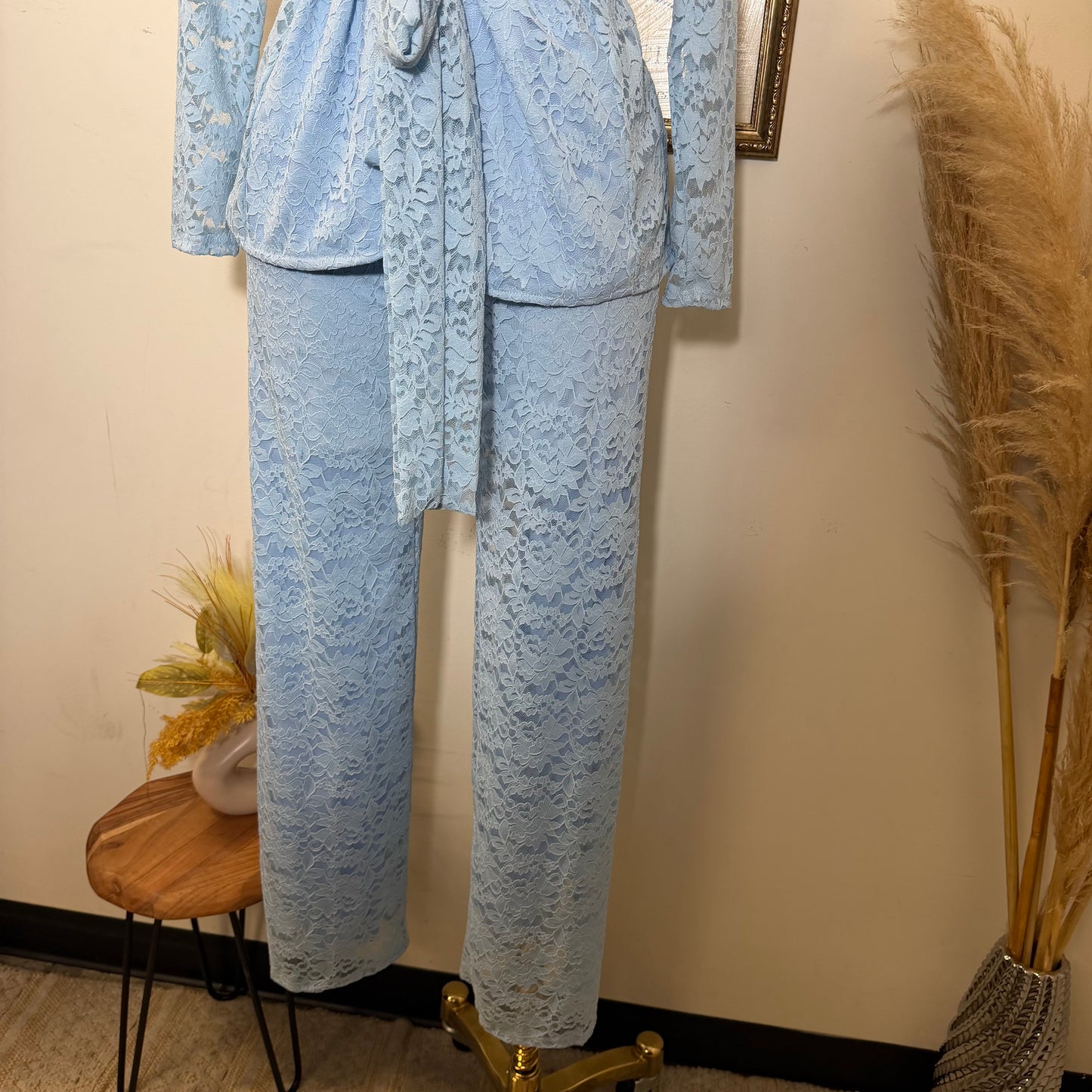 Lace blazer Pant Set -Baby Blue