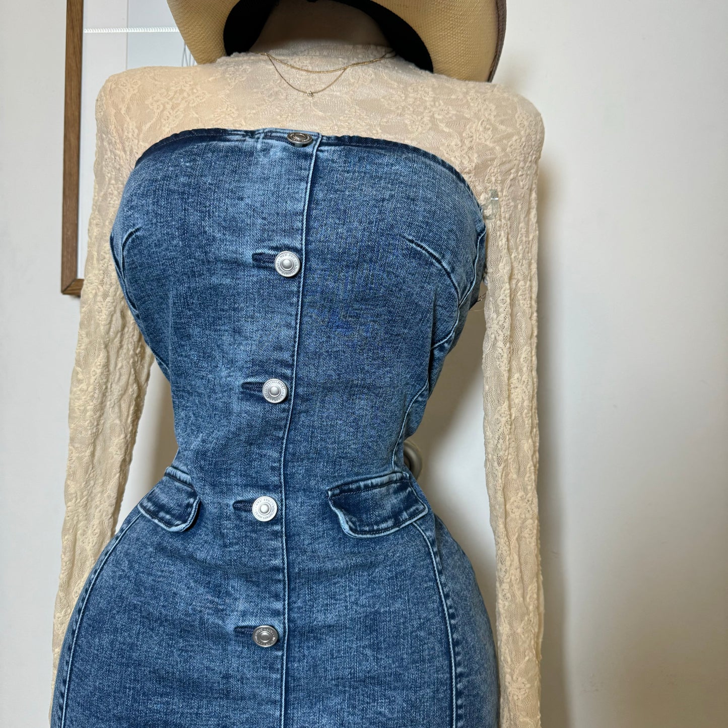 Denim Tube Mini Dress-Denim