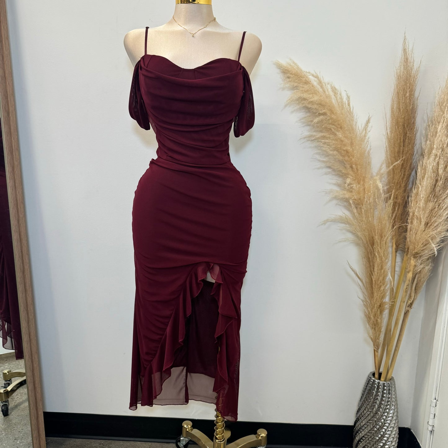 Zavala Mesh Dress-Burgundy