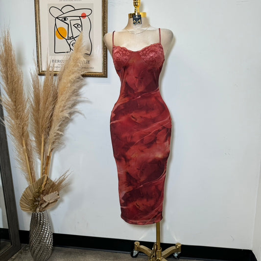 Mesh Spaghetti Dress-Multi Red