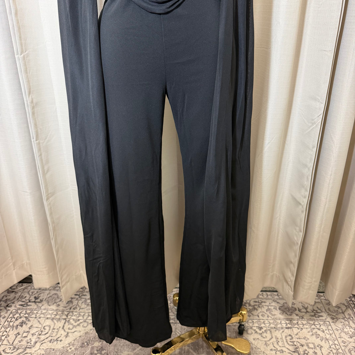 Mesh Cape Sleeve Corset Jumpsuit-Black