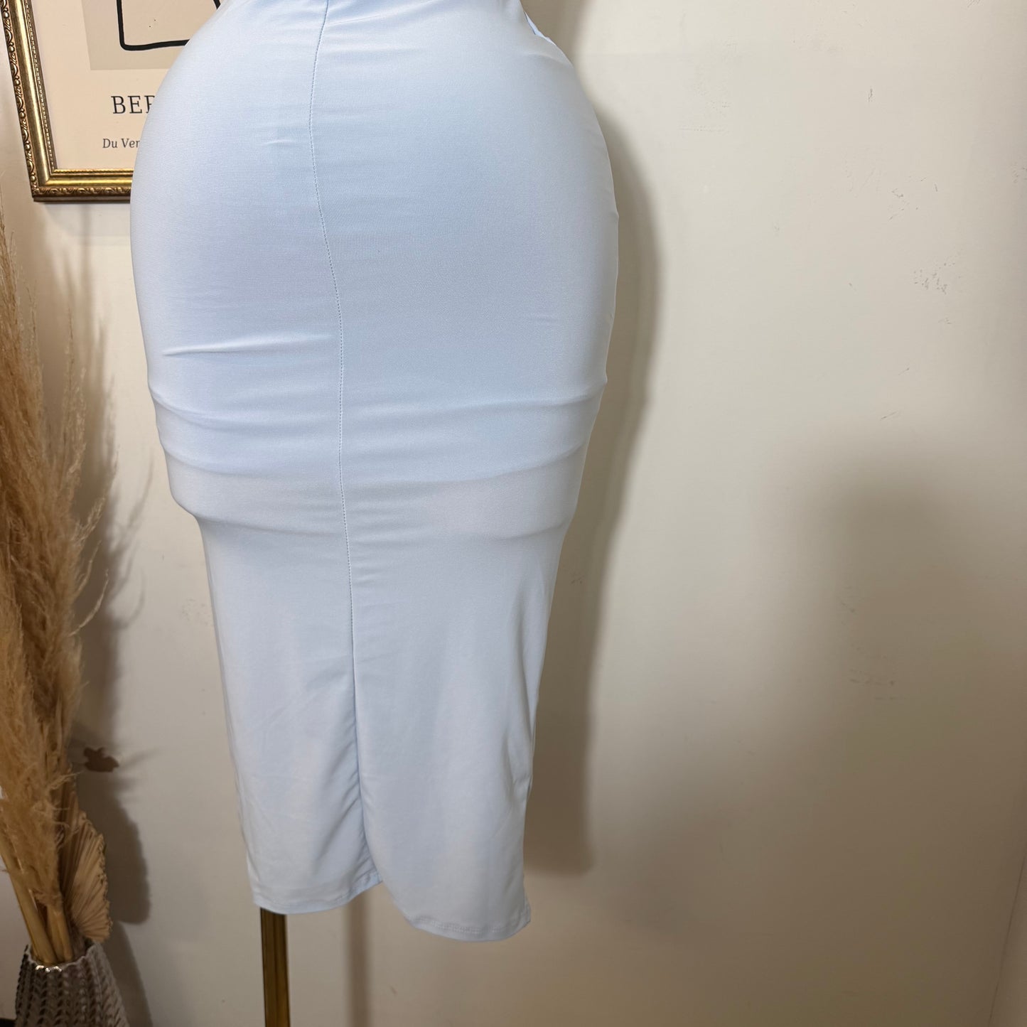 Lace Waist Contrast Midi Dress-Baby Blue