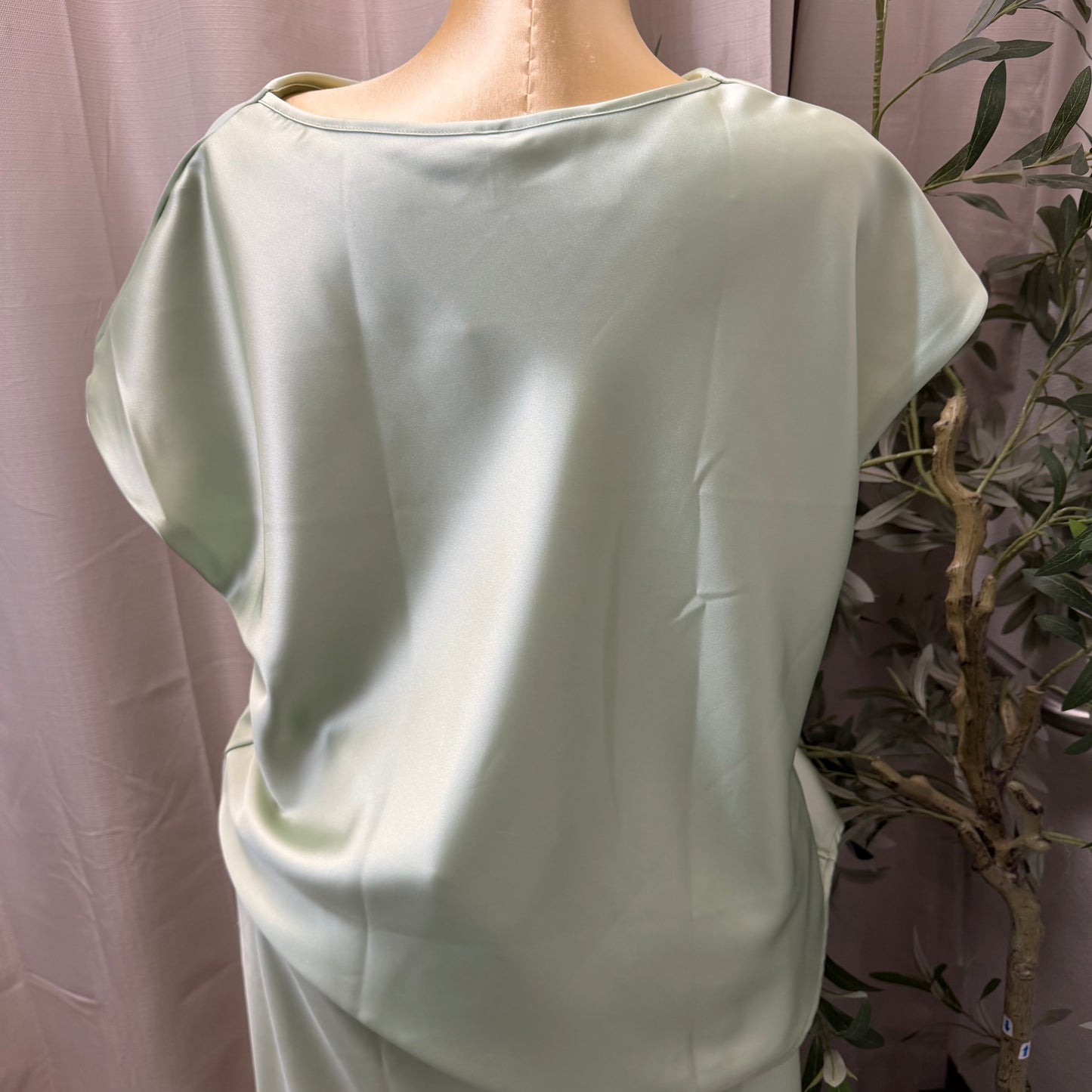 PL- Solid Satin Top with Cowl Neck-Sage Green