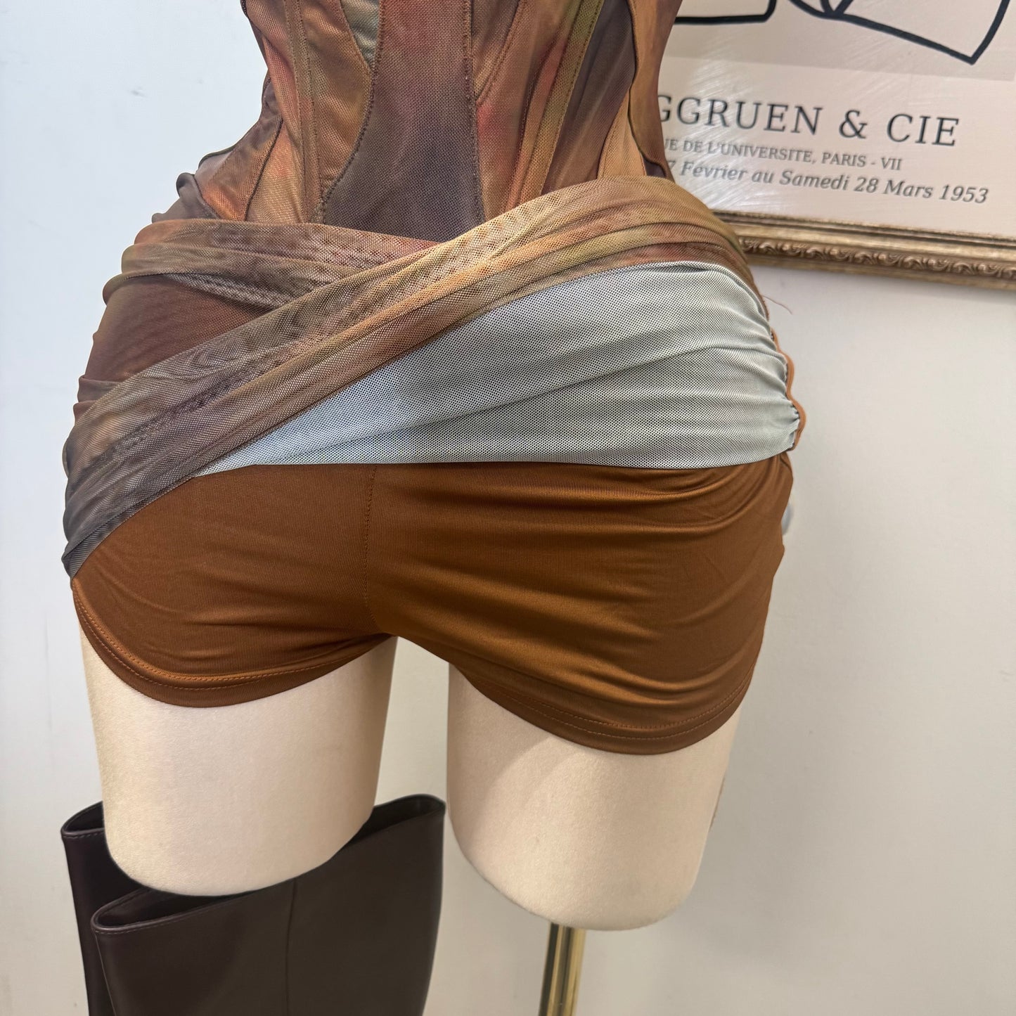 Corset Mesh Mini Dress-Green