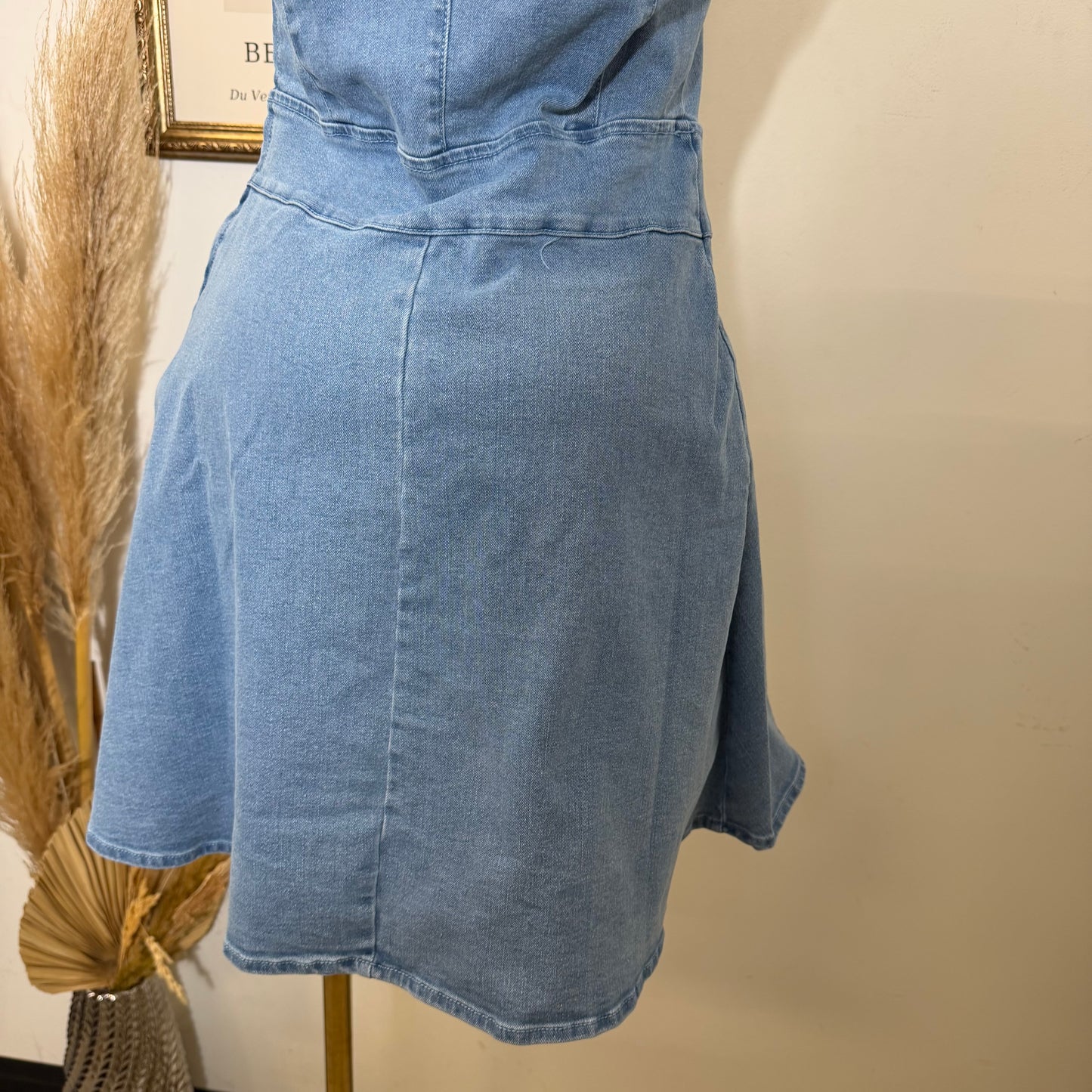 Round Neck Midi Denim Dress-LT Blue