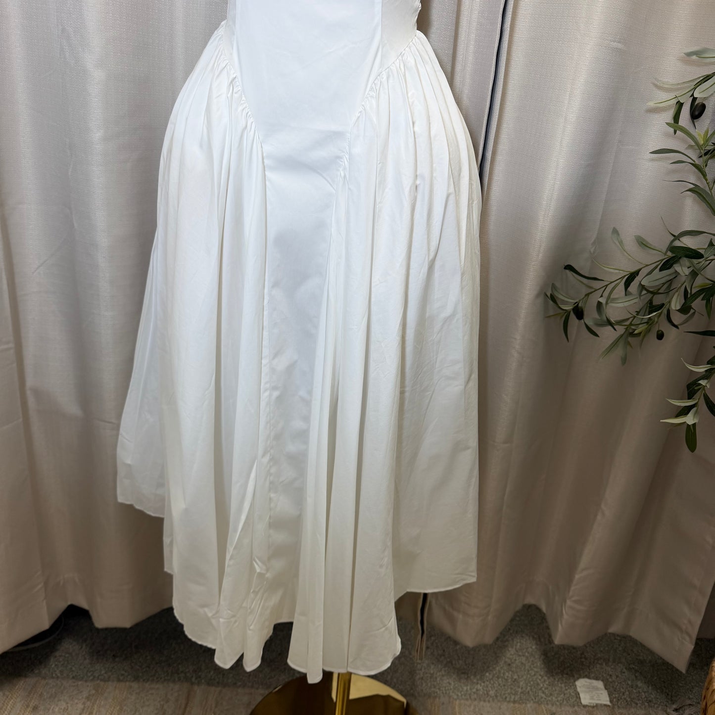 Poplin Back Ribbon MIdi Dress-White