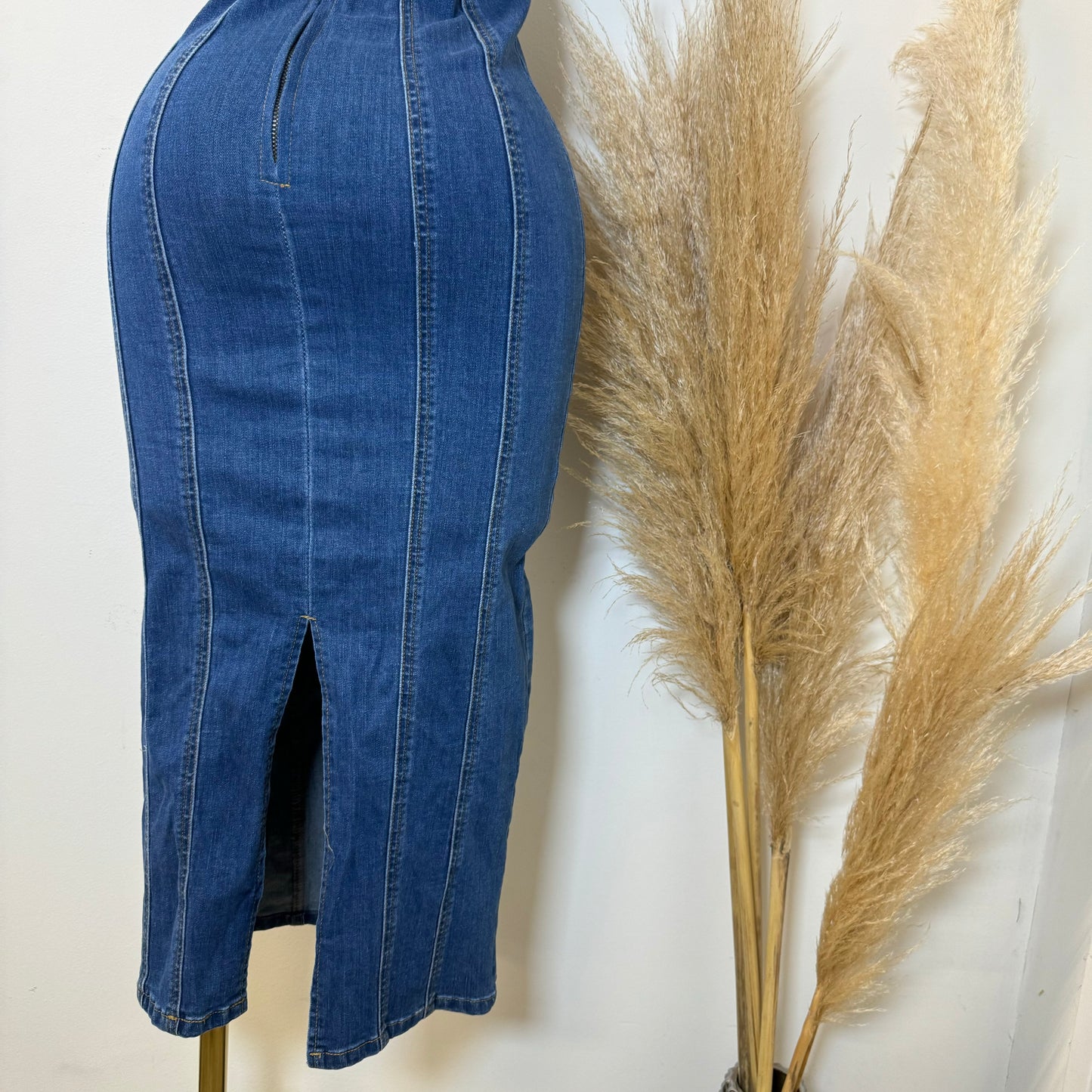 Denim Midi Dress-DK Blue