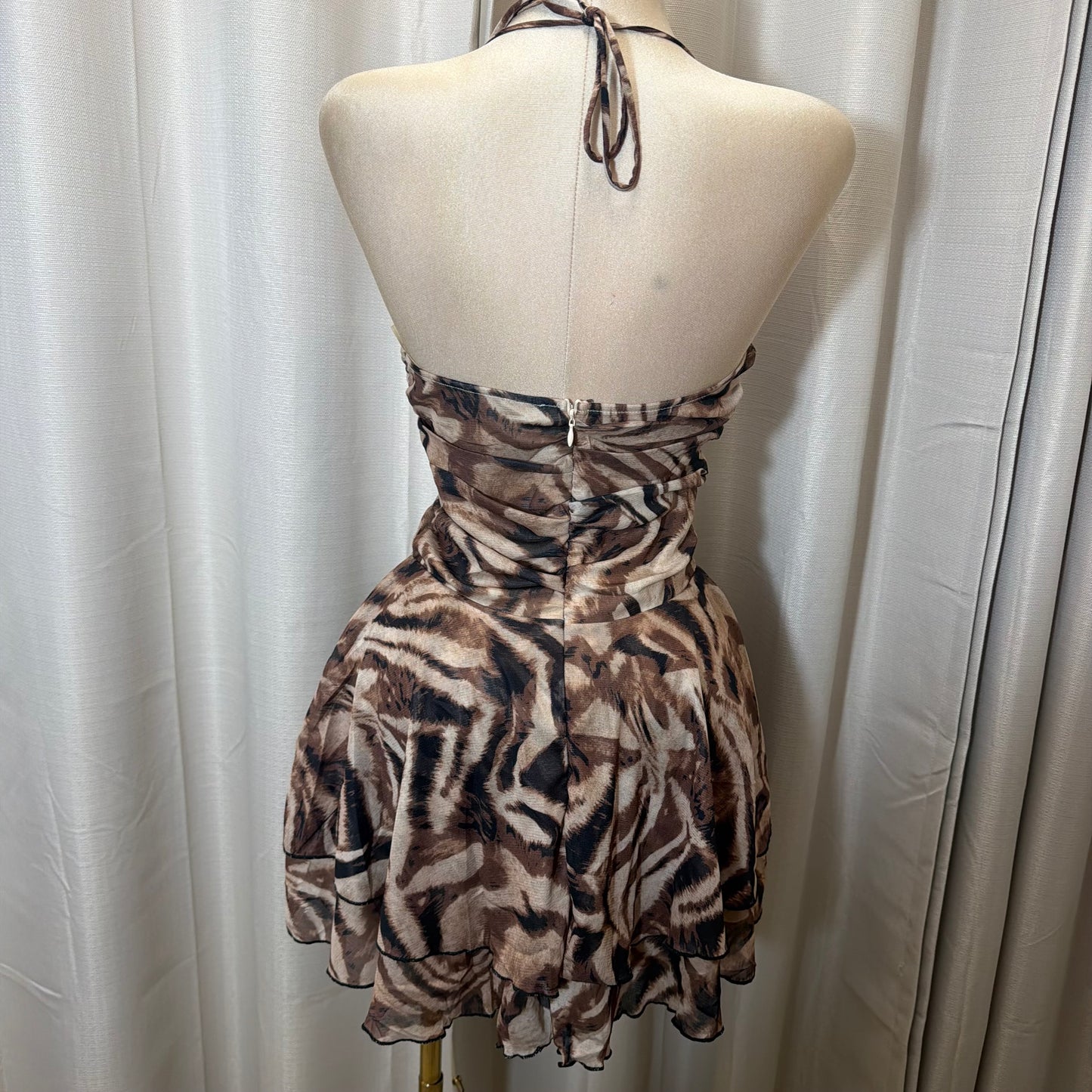 Animal Print Mesh Mini Dress-Animal