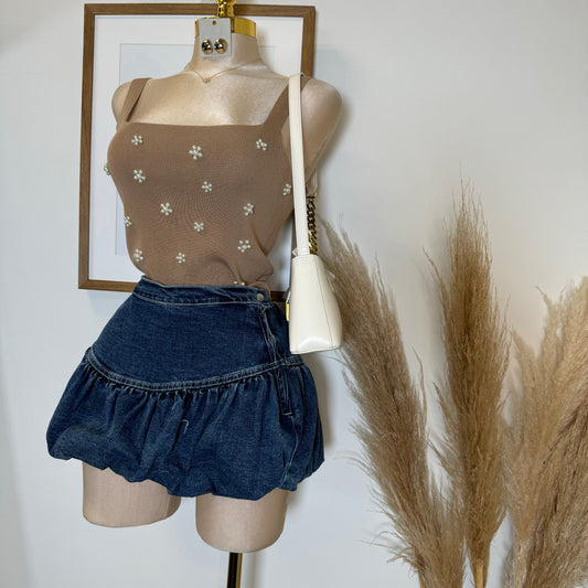 3D Flower Knit Tank Top-Taupe