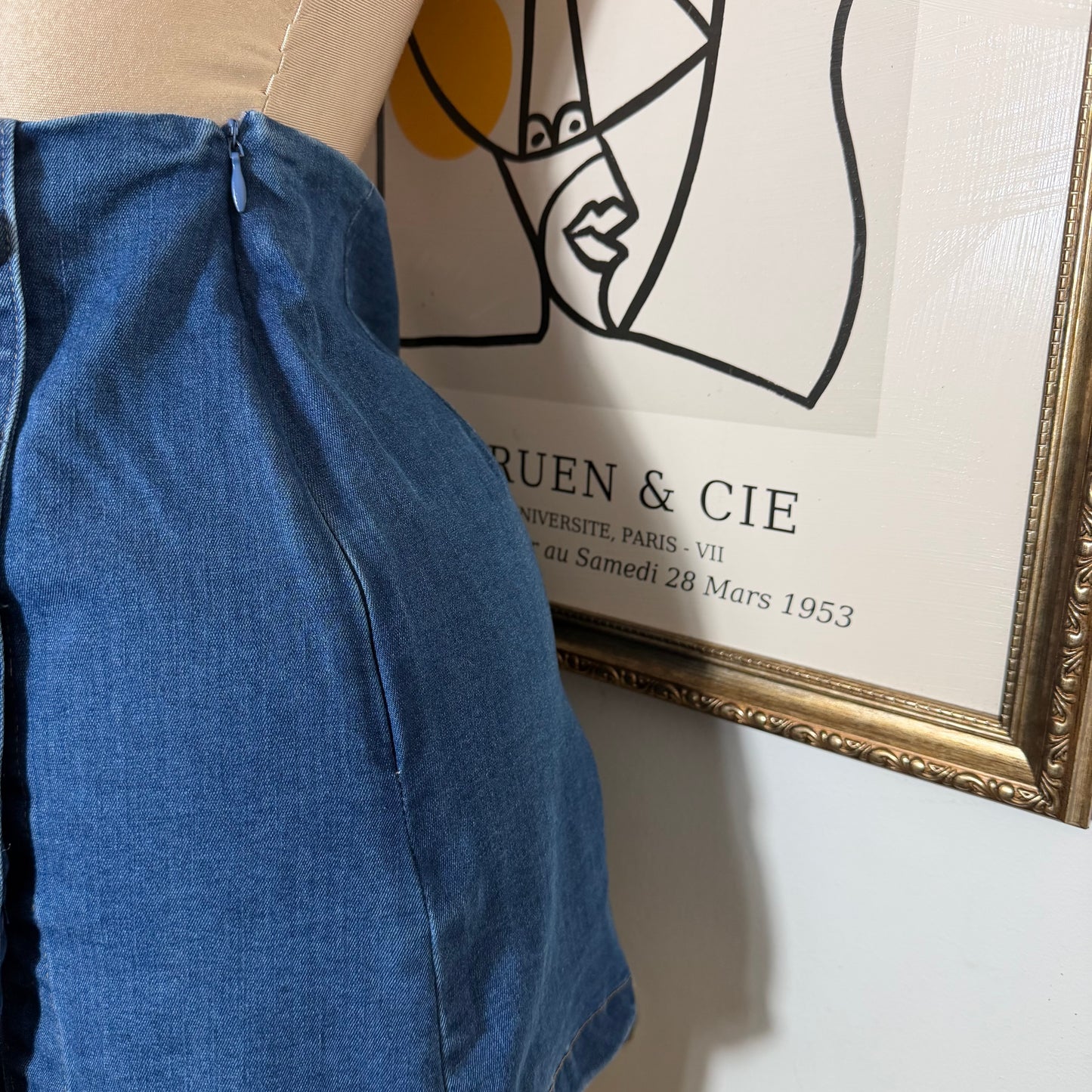 Button Denim Skort-Blue