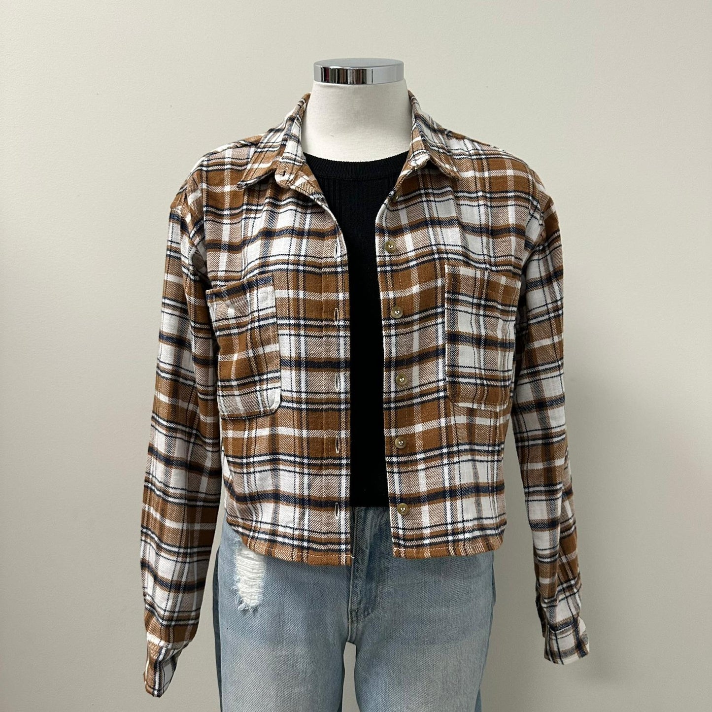 Gia Plaid Crop Top-Camel